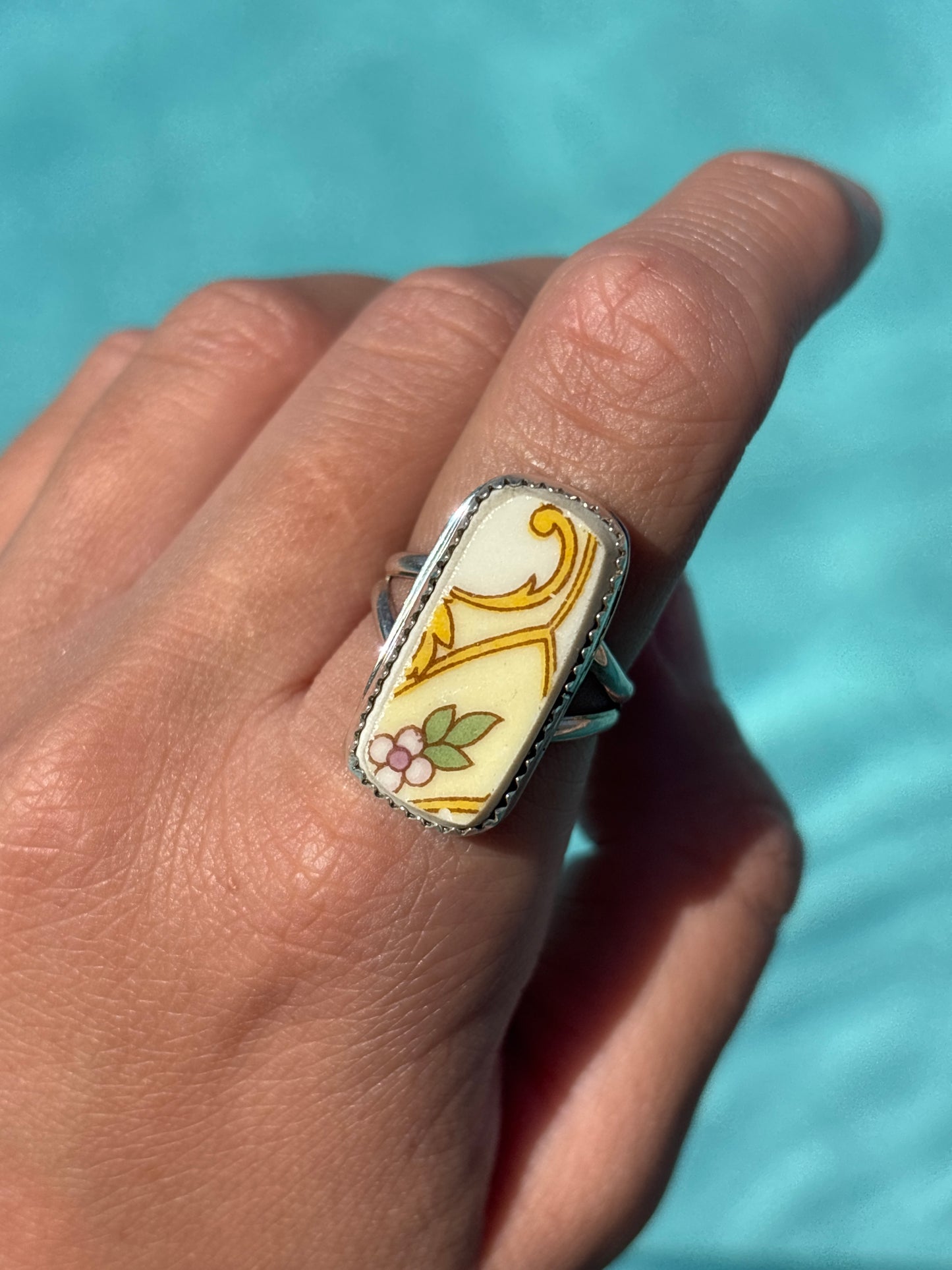 Native American, Hand-Made, Porcelain & Sterling Silver Ring