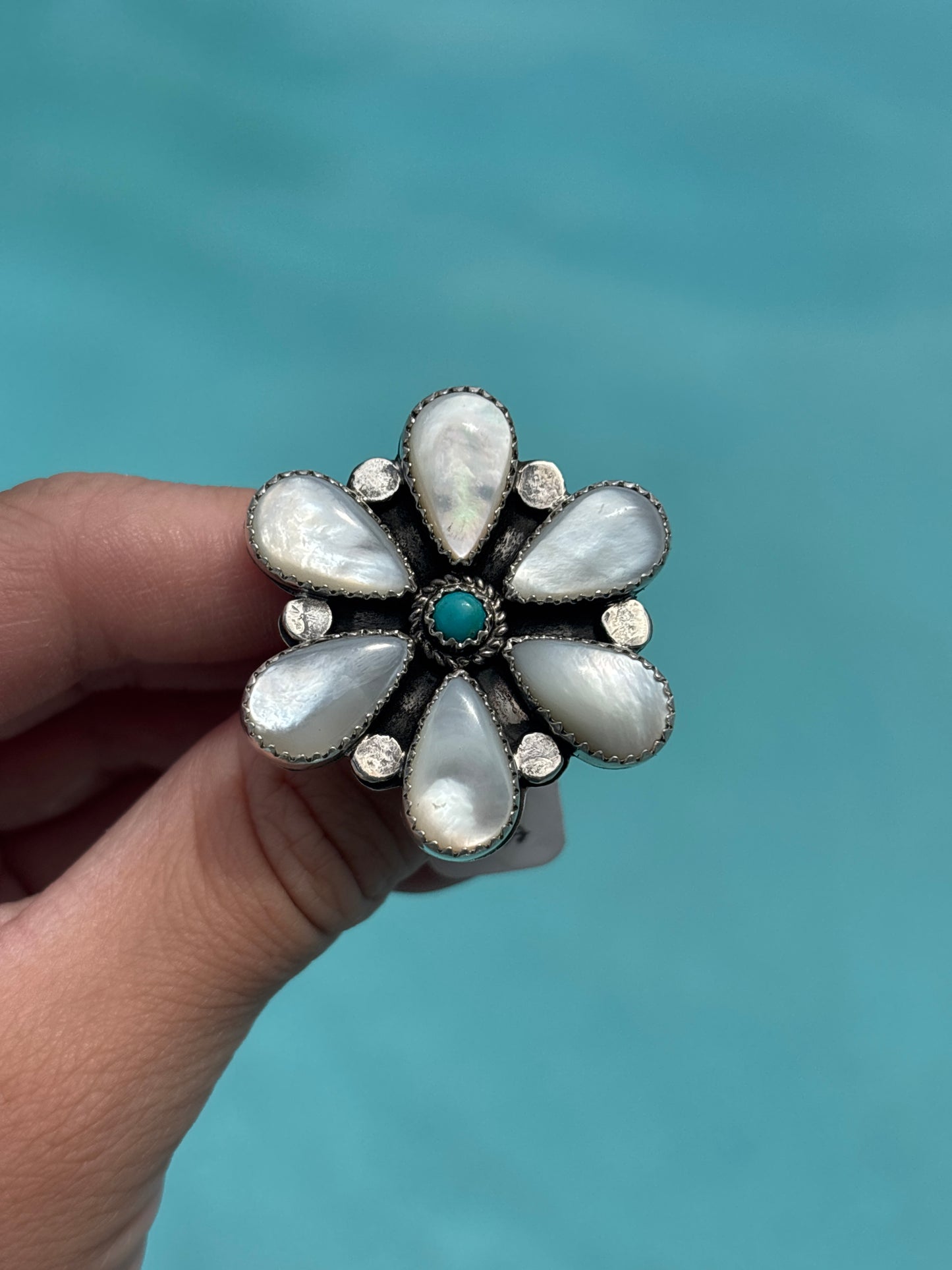 Native American, Hand-Made, M.O.P, Turquoise, & Sterling Silver Ring