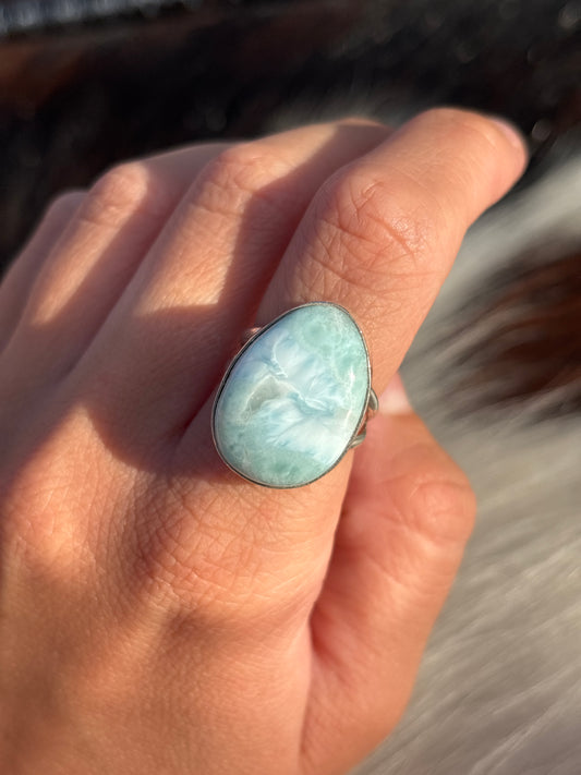 Native American, Hand-Made, Larimar & Sterling Silver Ring