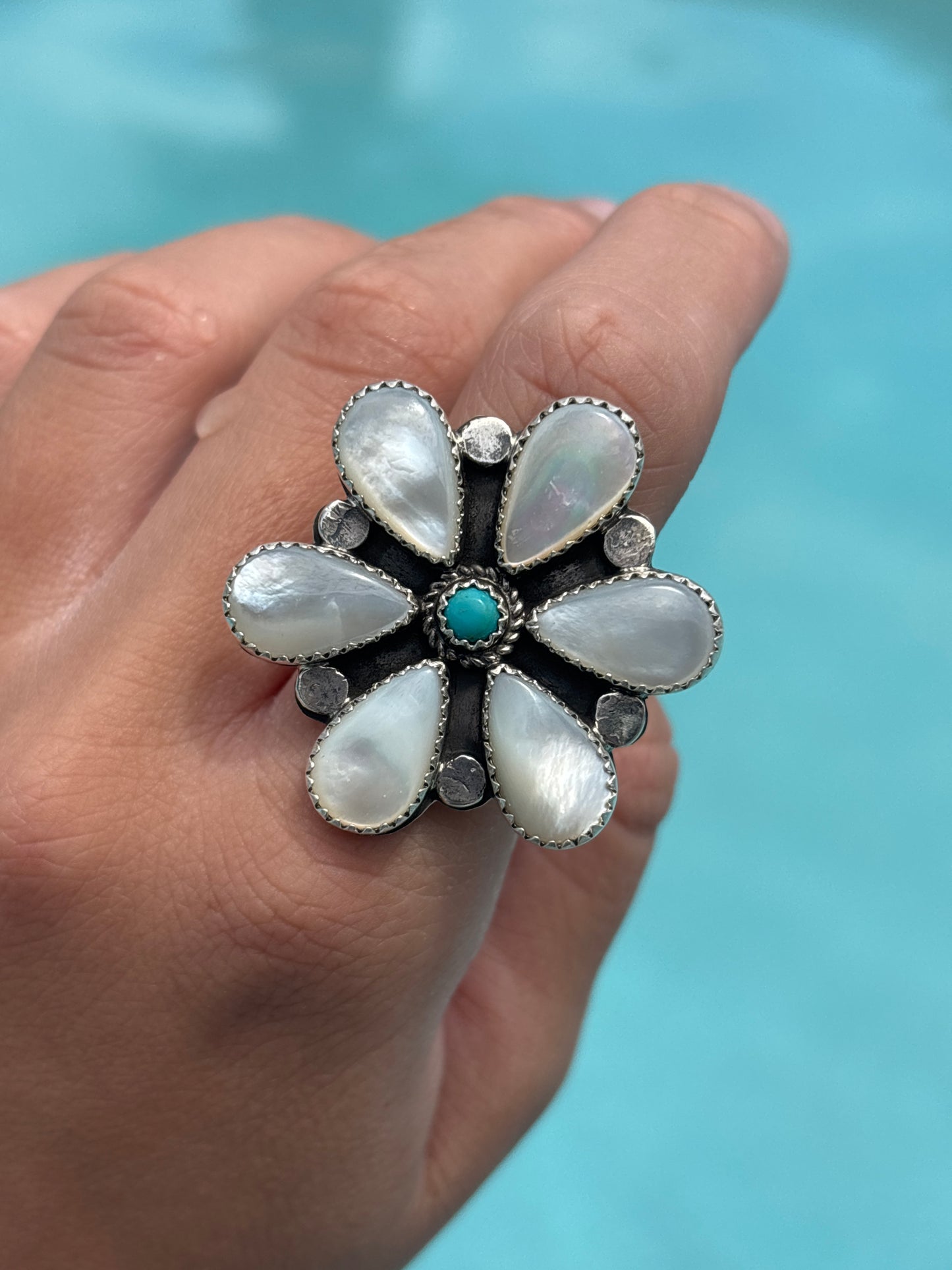 Native American, Hand-Made, M.O.P, Turquoise, & Sterling Silver Ring