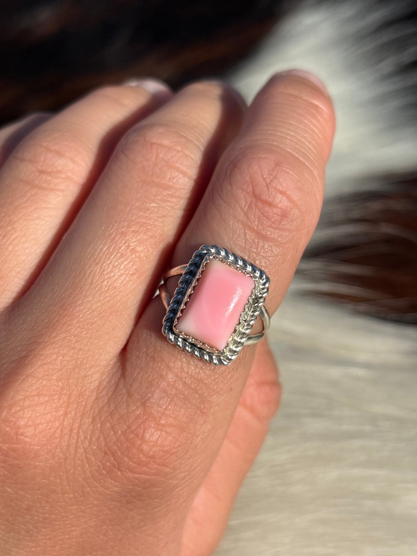 Native American, Hand-Made, Pink Conch & Sterling Silver Ring