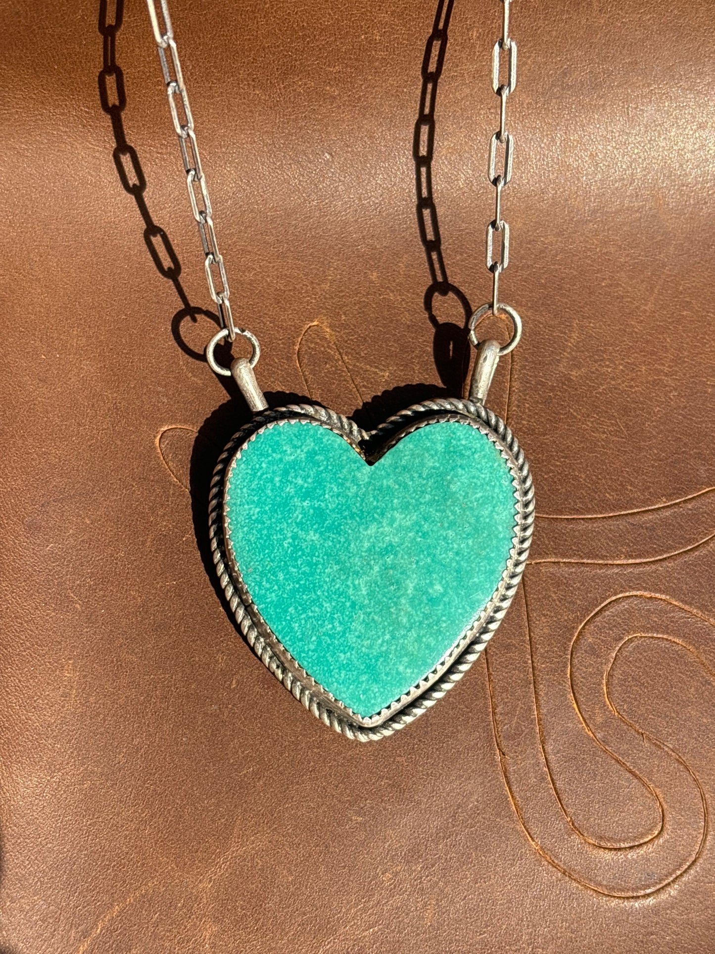 Native American, Hand-Made, Turquoise & Sterling Silver Heart Necklace