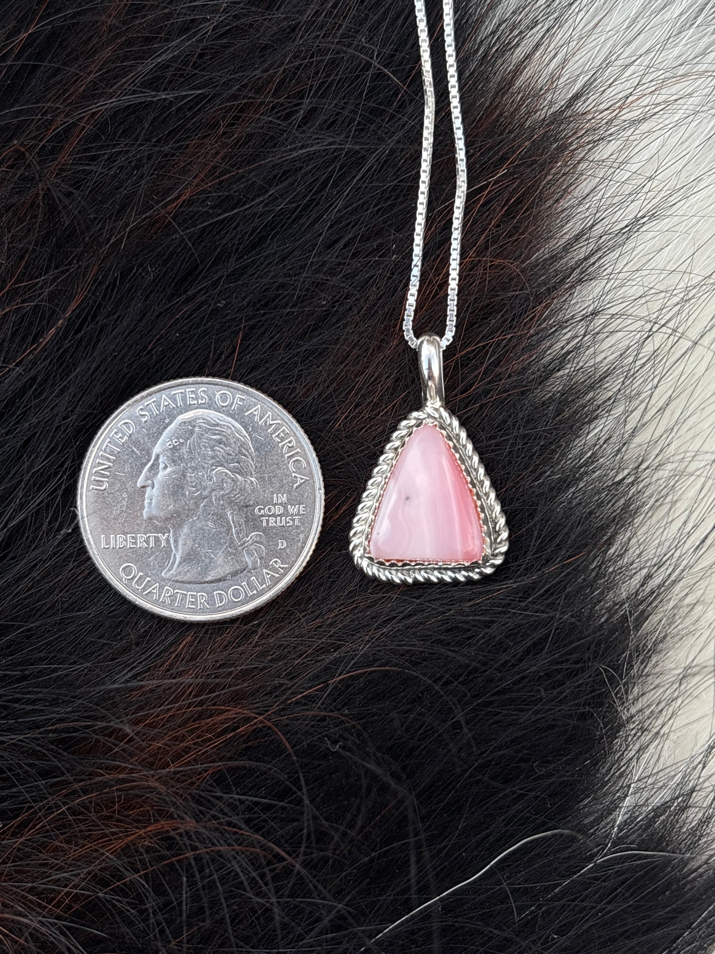 Native American, Hand-Made, Pink Opal & Sterling Silver Necklace
