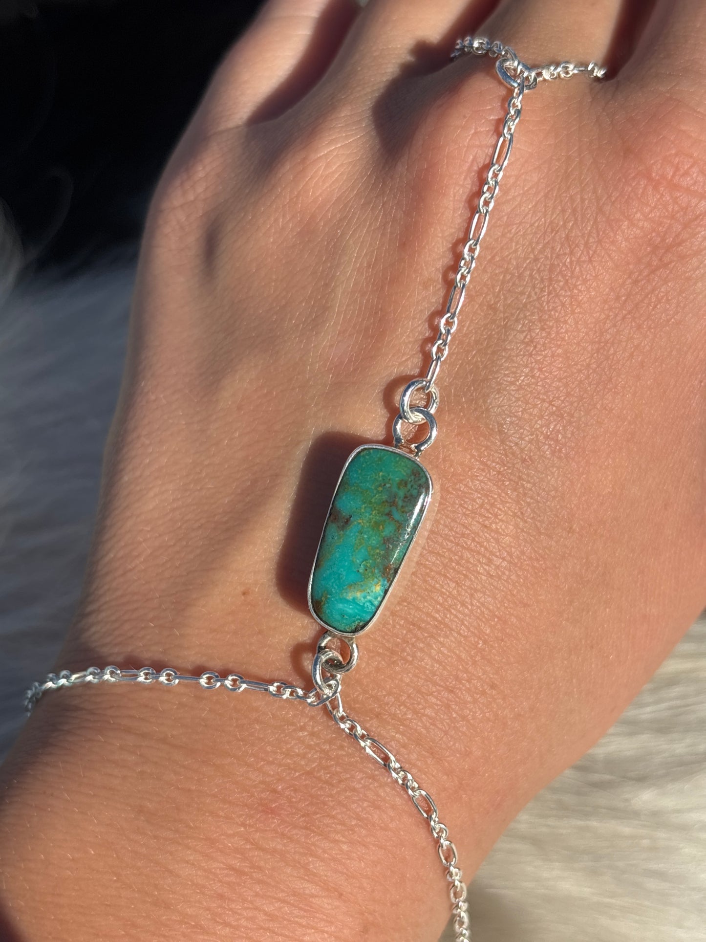 Native American, Handmade, Turquoise & Sterling Silver Hand Chain #15