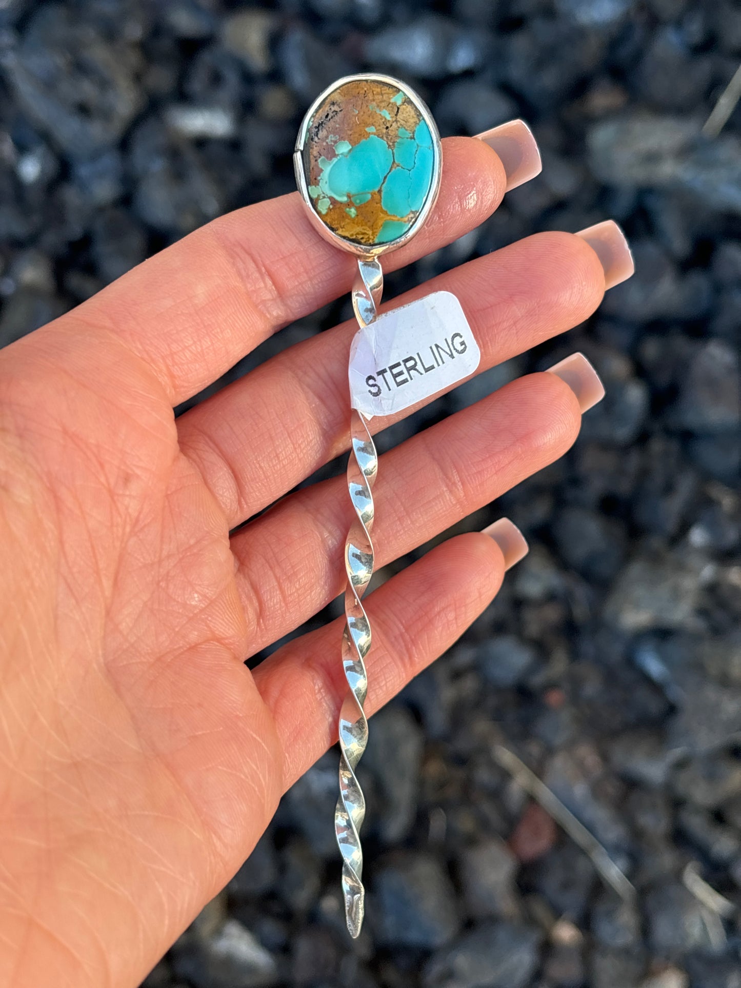 Native American, Hand-Made, Turquoise & Sterling Silver Hat Pin