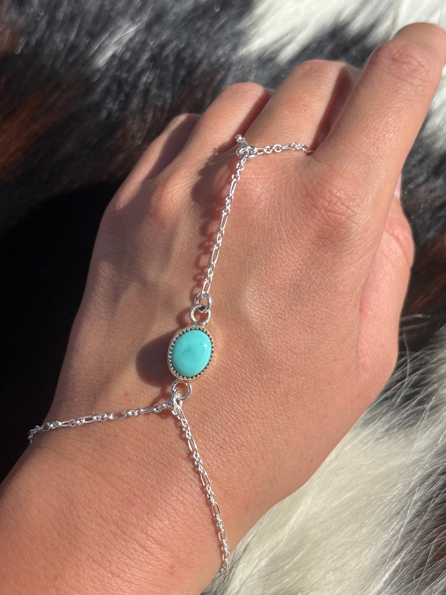 Native American, Handmade, Turquoise & Sterling Silver Hand Chain #9