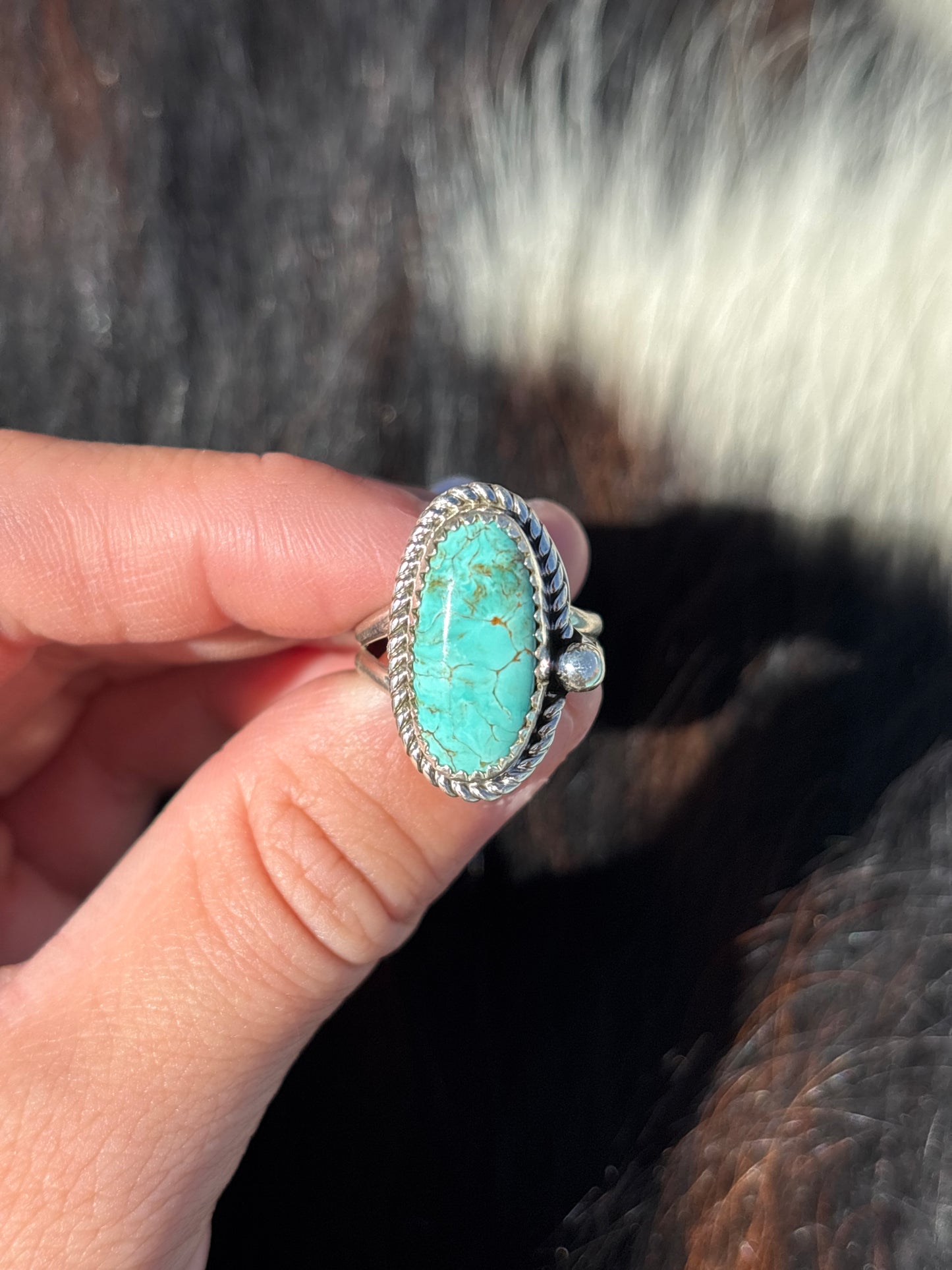 Native American, Hand-Made, Chilean Turquoise & Sterling Silver Ring