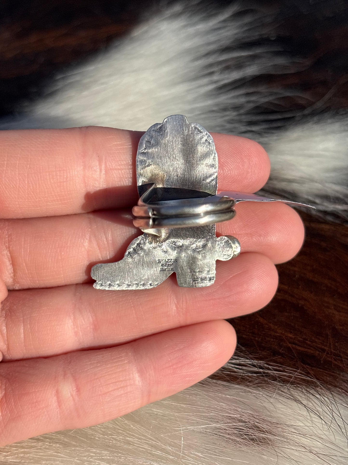 Native American, Hand-Made, Turquoise & Sterling Silver Adjustable Boot Ring