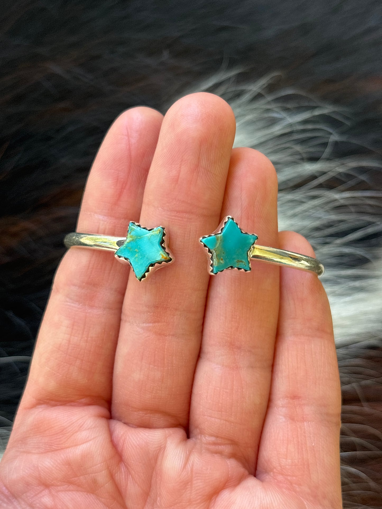 Native American, Handmade, Turquoise & Sterling Silver Star Cuff