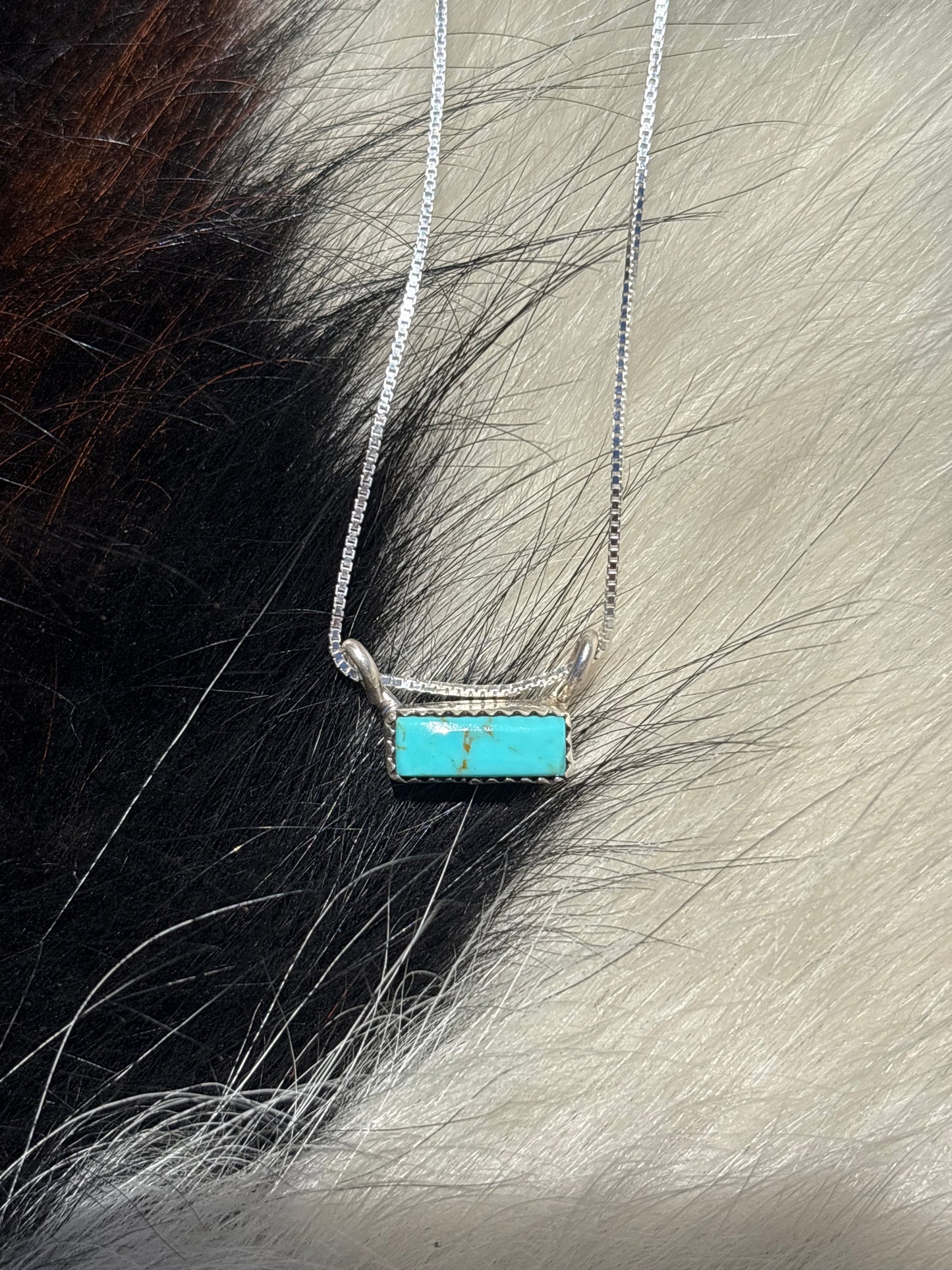 Native American, Hand-Made, Turquoise & Sterling Silver Bar Necklace
