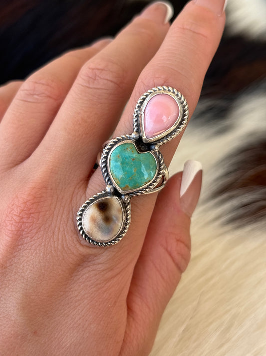 Native American, Hand-Made, Multi-stone & Sterling Silver Ring