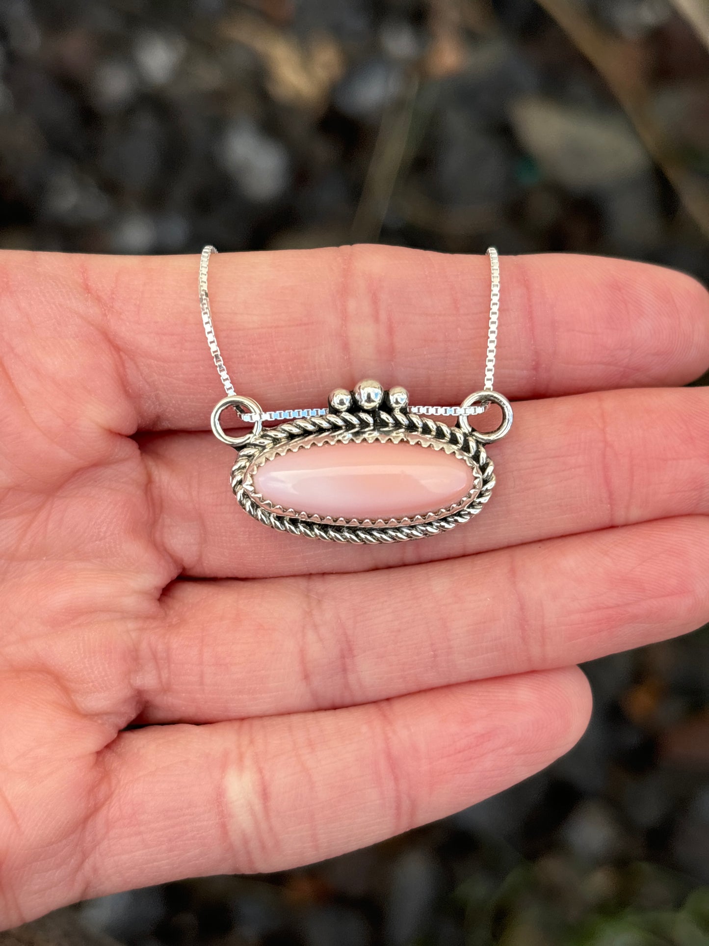 Native American, Hand-Made, Pink Conch & Sterling Silver Necklace
