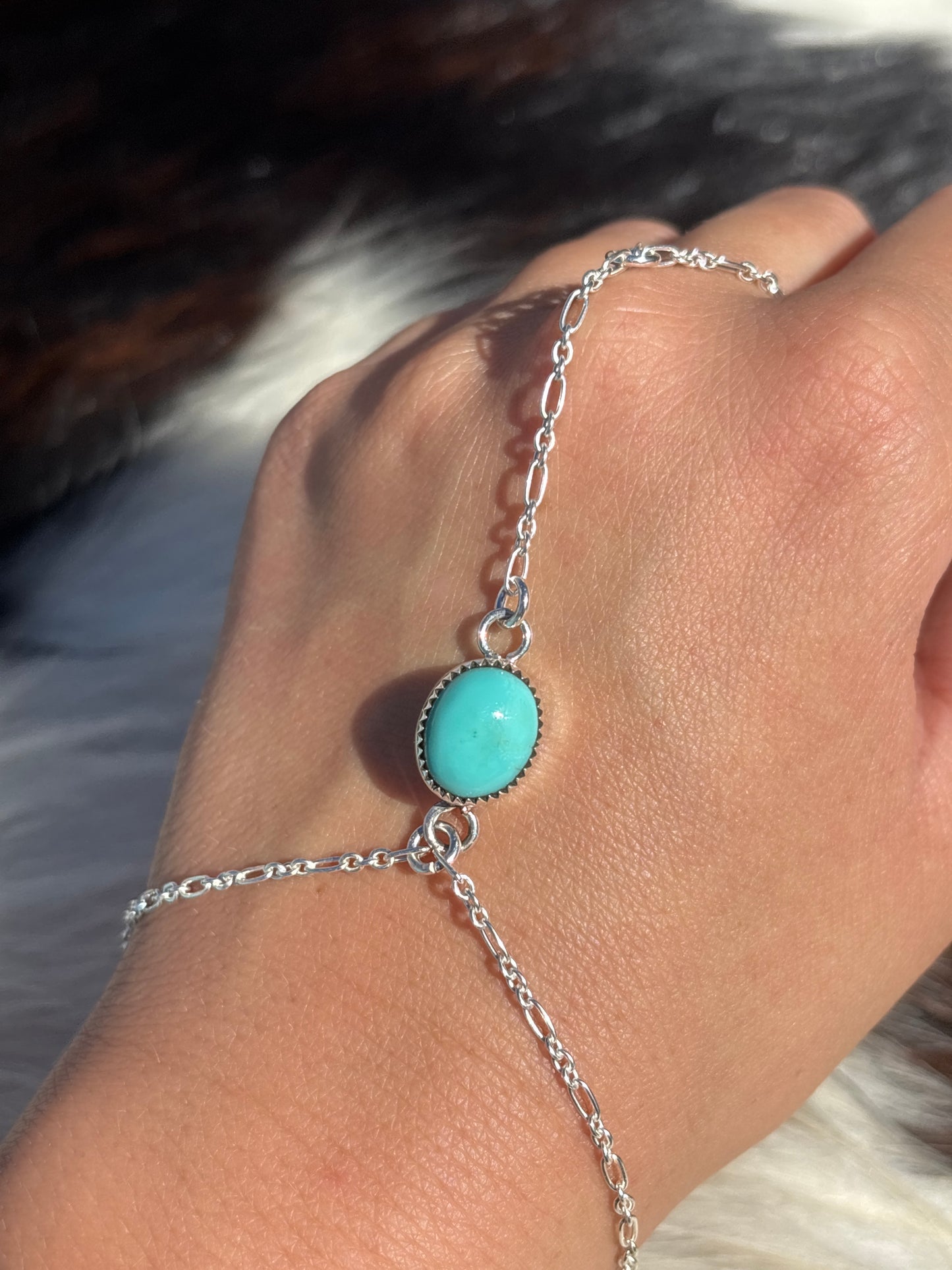 Native American, Handmade, Turquoise & Sterling Silver Hand Chain #4