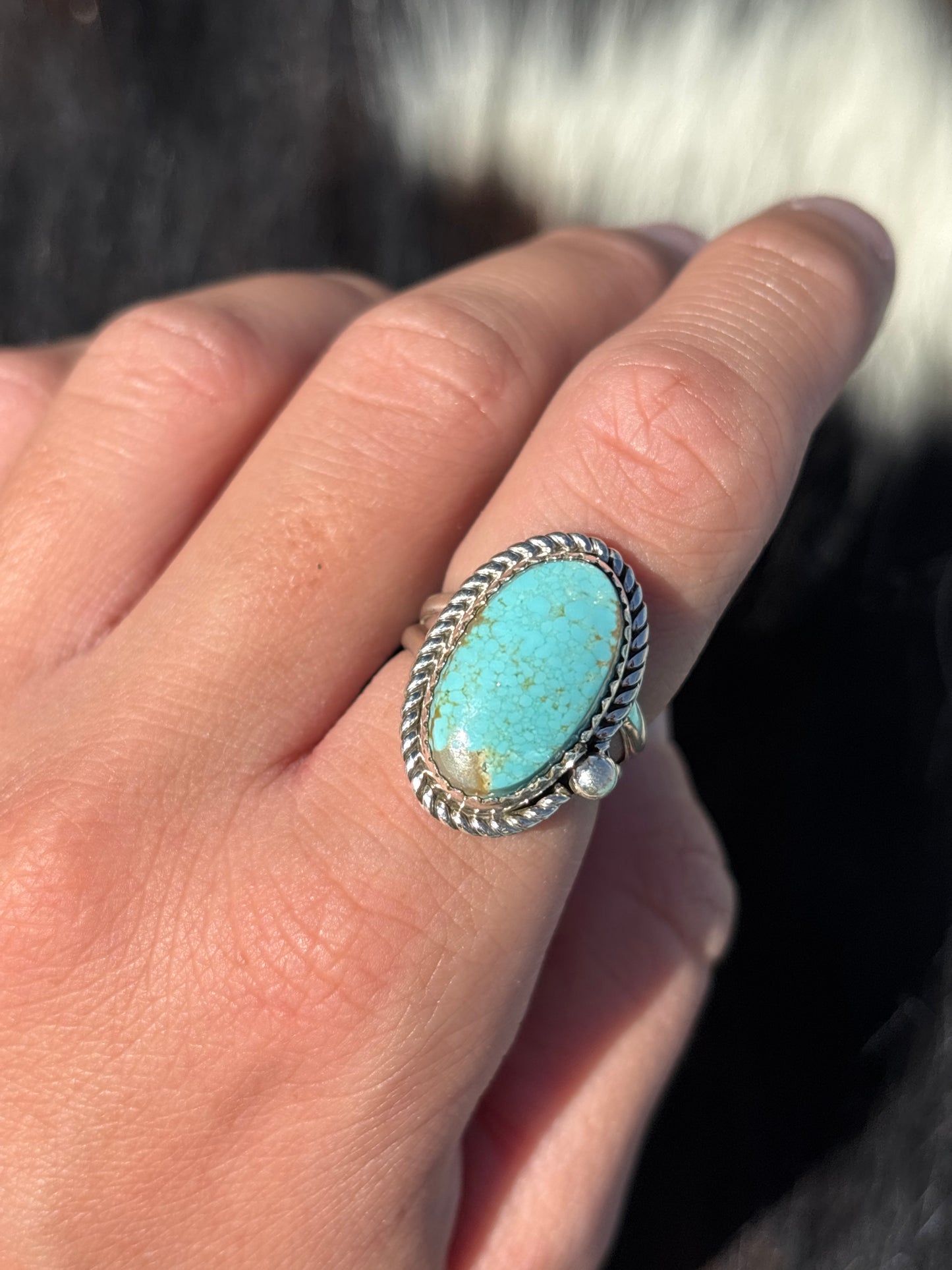 Native American, Hand-Made, Chilean Turquoise & Sterling Silver Ring