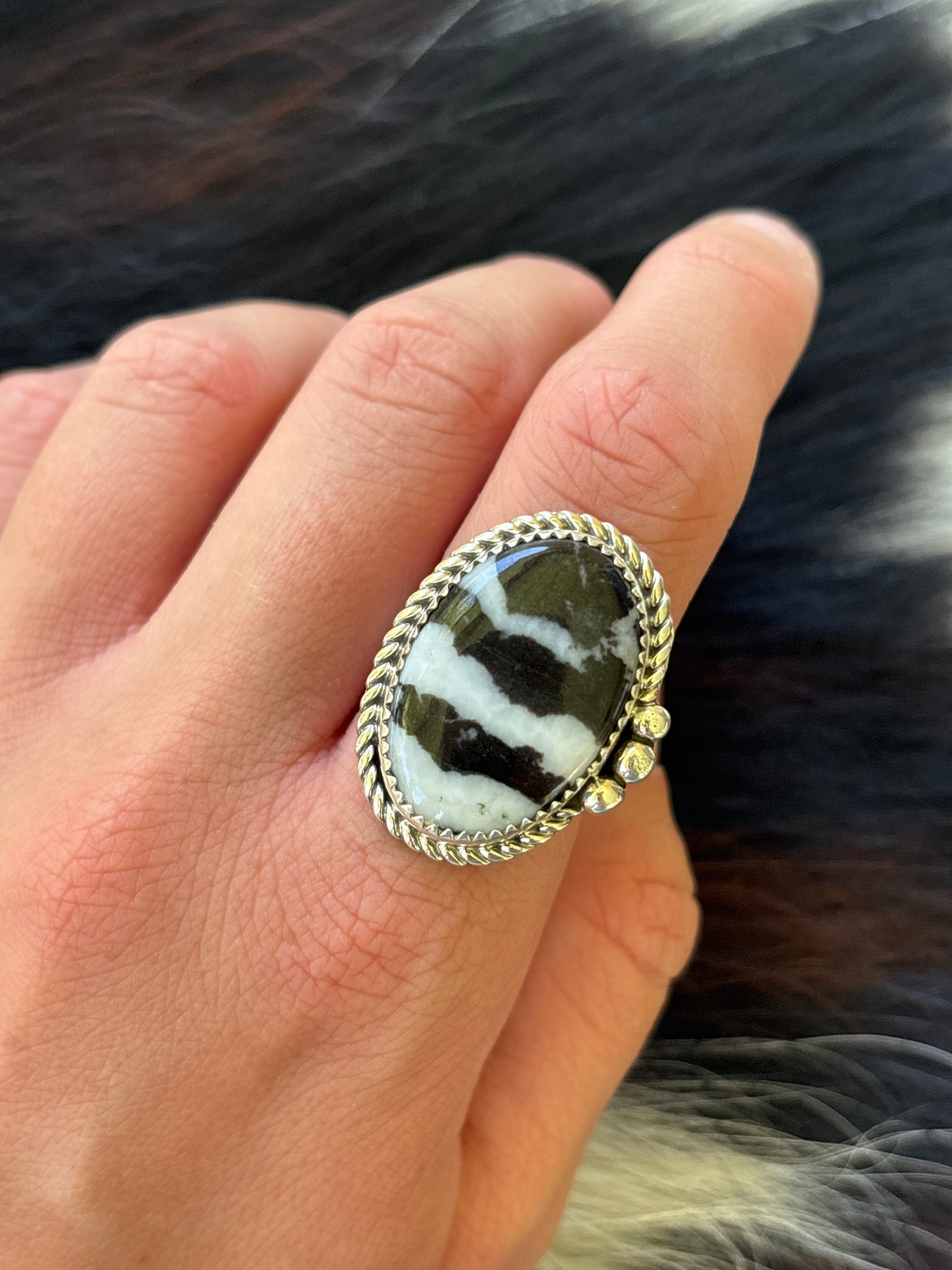 Native American, Hand-Made, Zebra Jasper & Sterling Silver Ring