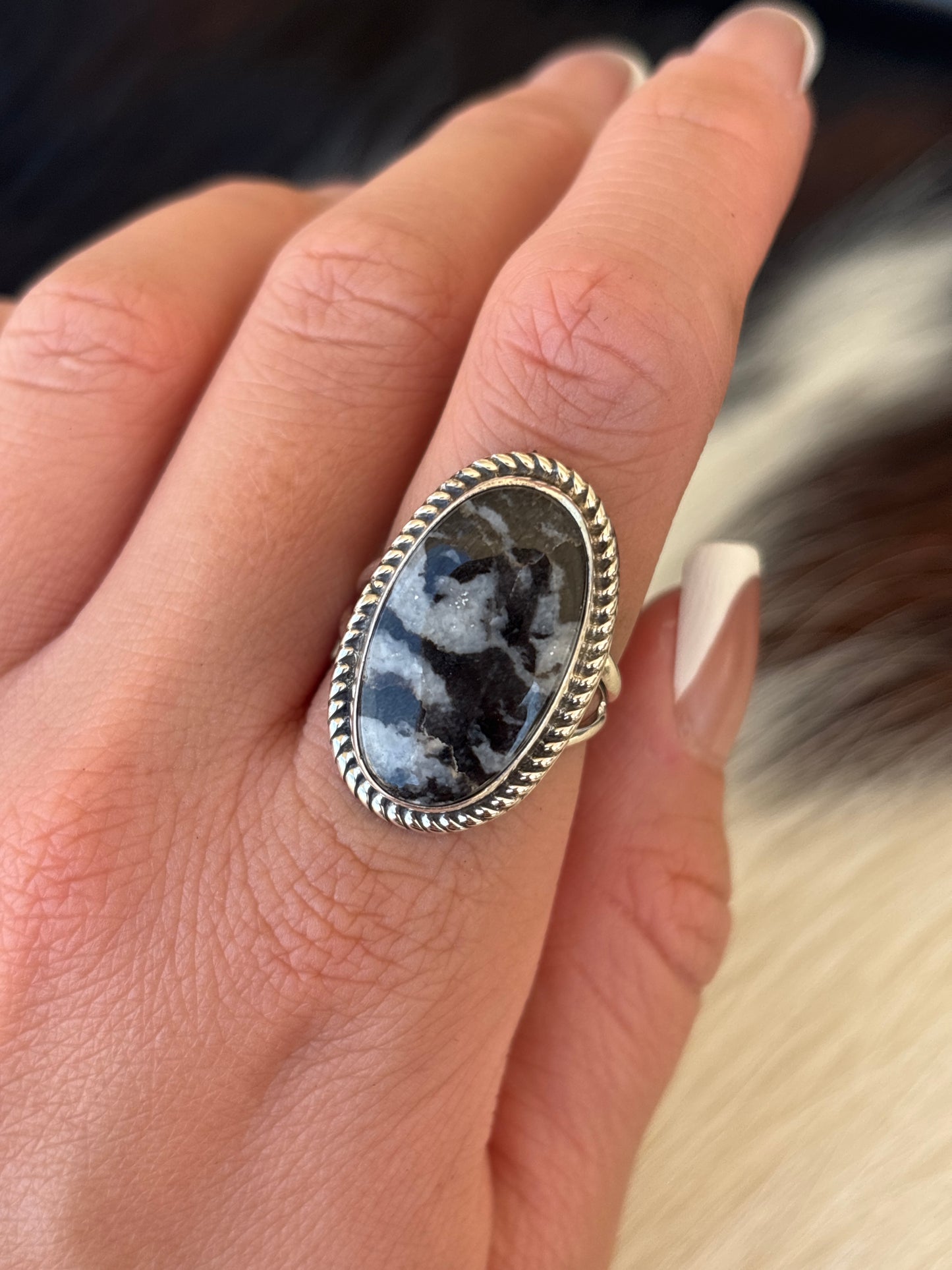Native American, Hand-Made, Zebra Jasper & Sterling Silver Ring