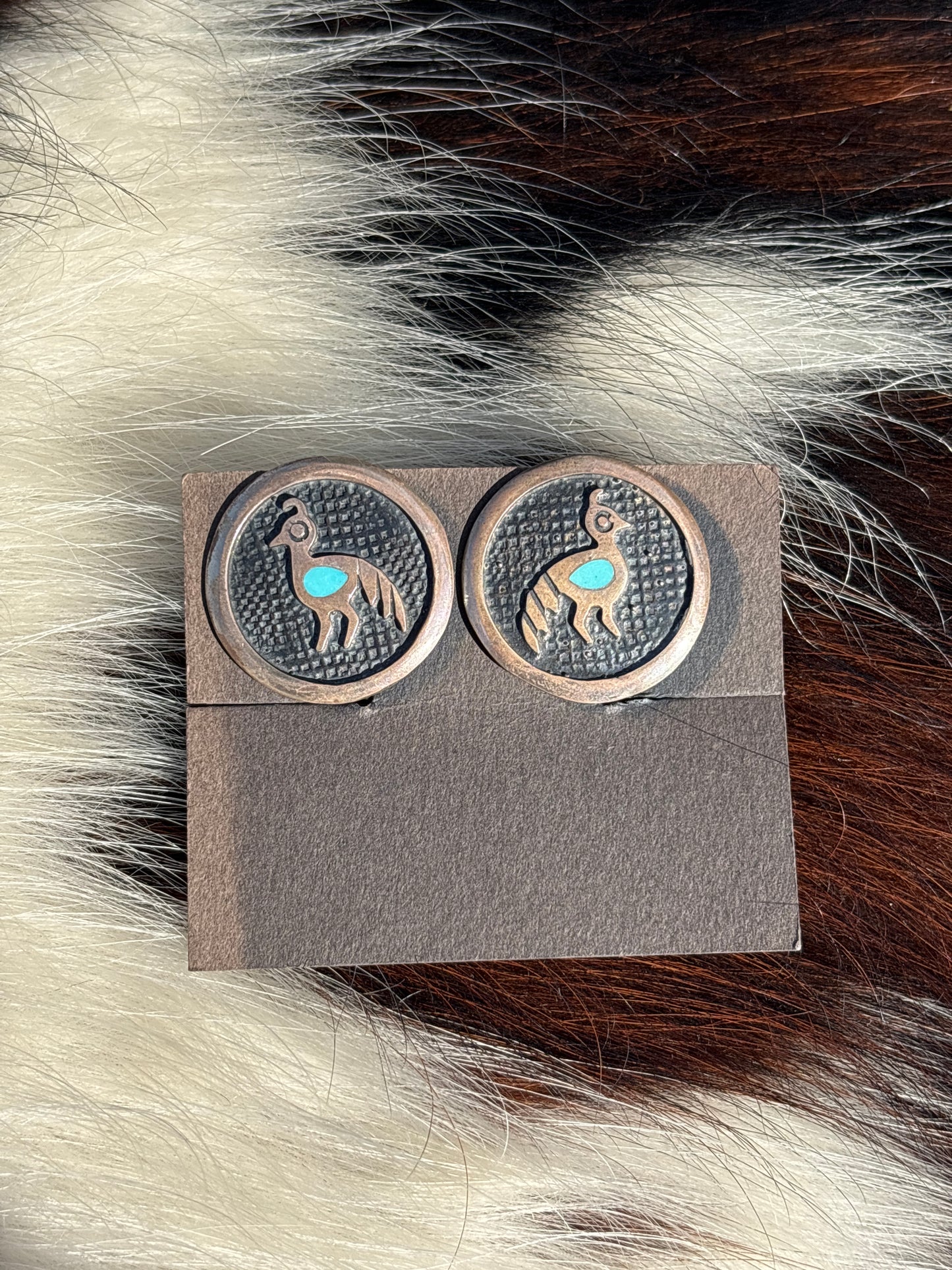Vintage Native Made, Turquoise & Sterling Silver Screw On Earrings