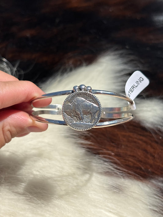 Native American, Handmade, Buffalo Nickel & Sterling Silver Cuff