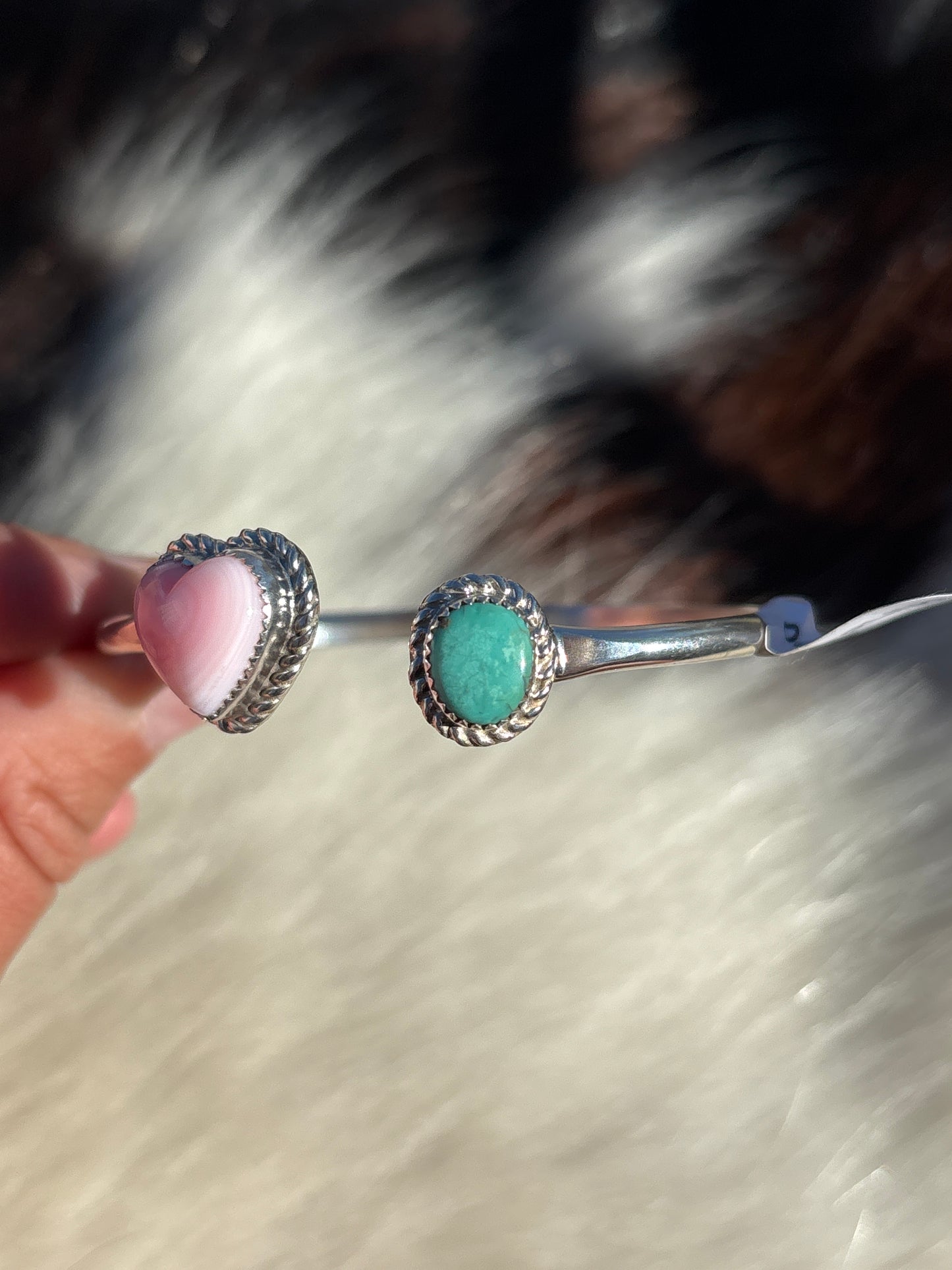 Native American, Handmade, Turquoise, Pink Conch & Sterling Silver Adjustable Cuff