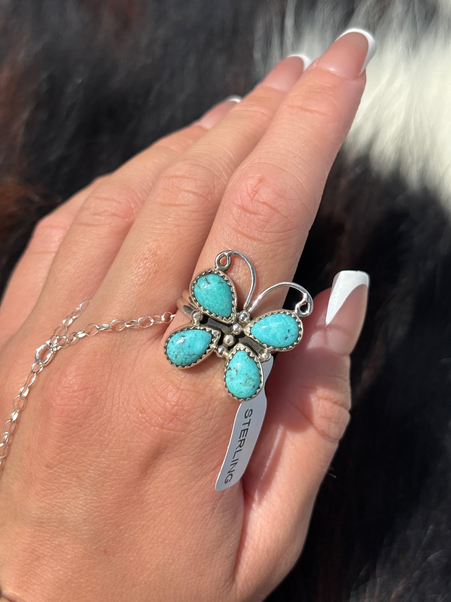 Native American, Hand-Made, Turquoise & Sterling Silver Butterfly Ring