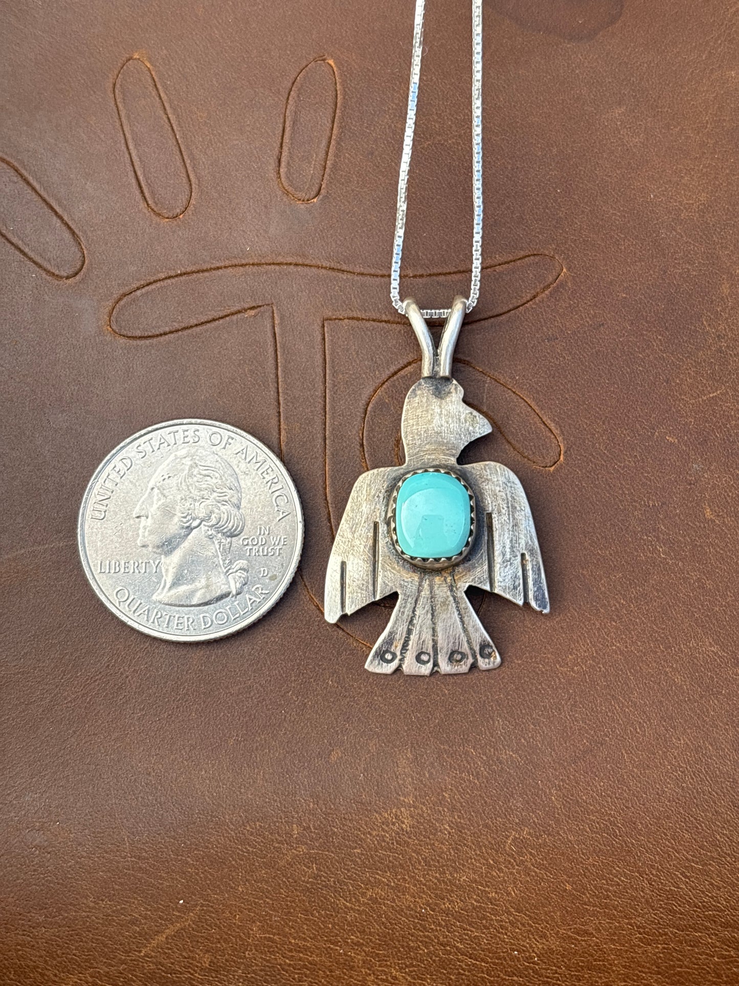 Native American, Hand-Made, Turquoise & Sterling Silver Thunderbird Necklace