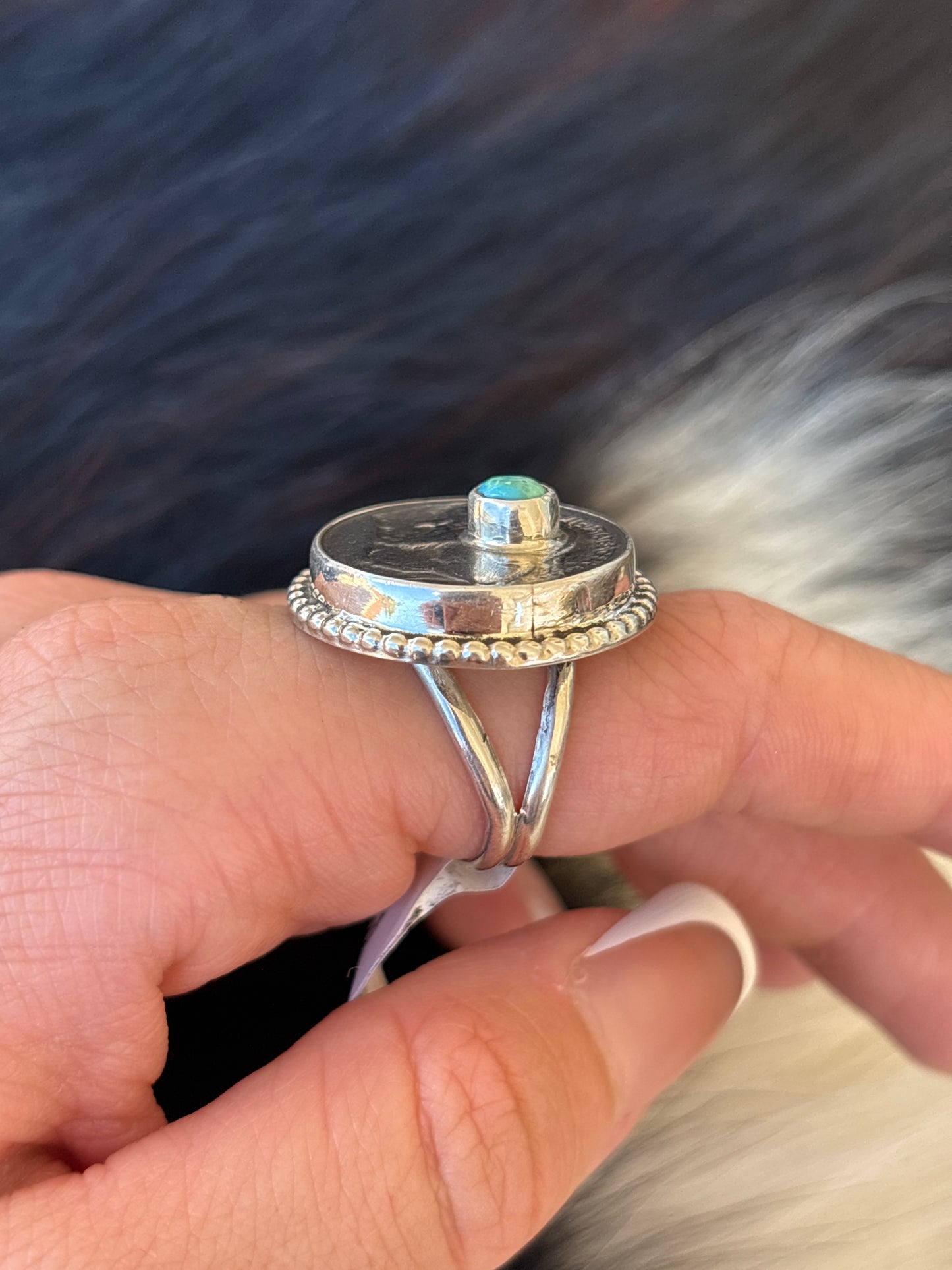 Native American, Hand-Made, Turquoise, Buffalo Nickel & Sterling Silver Ring