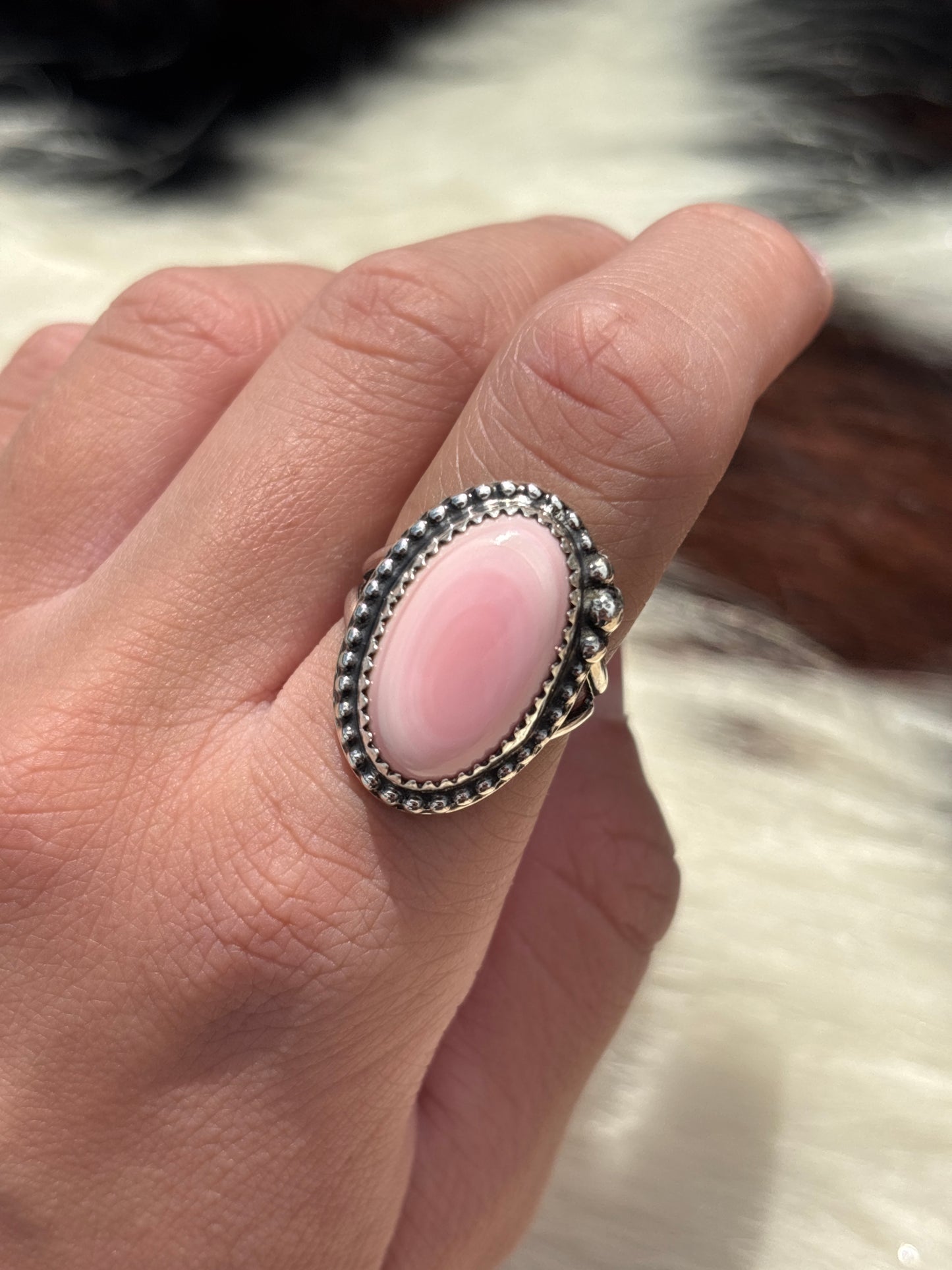 Native American, Hand-Made, Pink Conch & Sterling Silver Ring