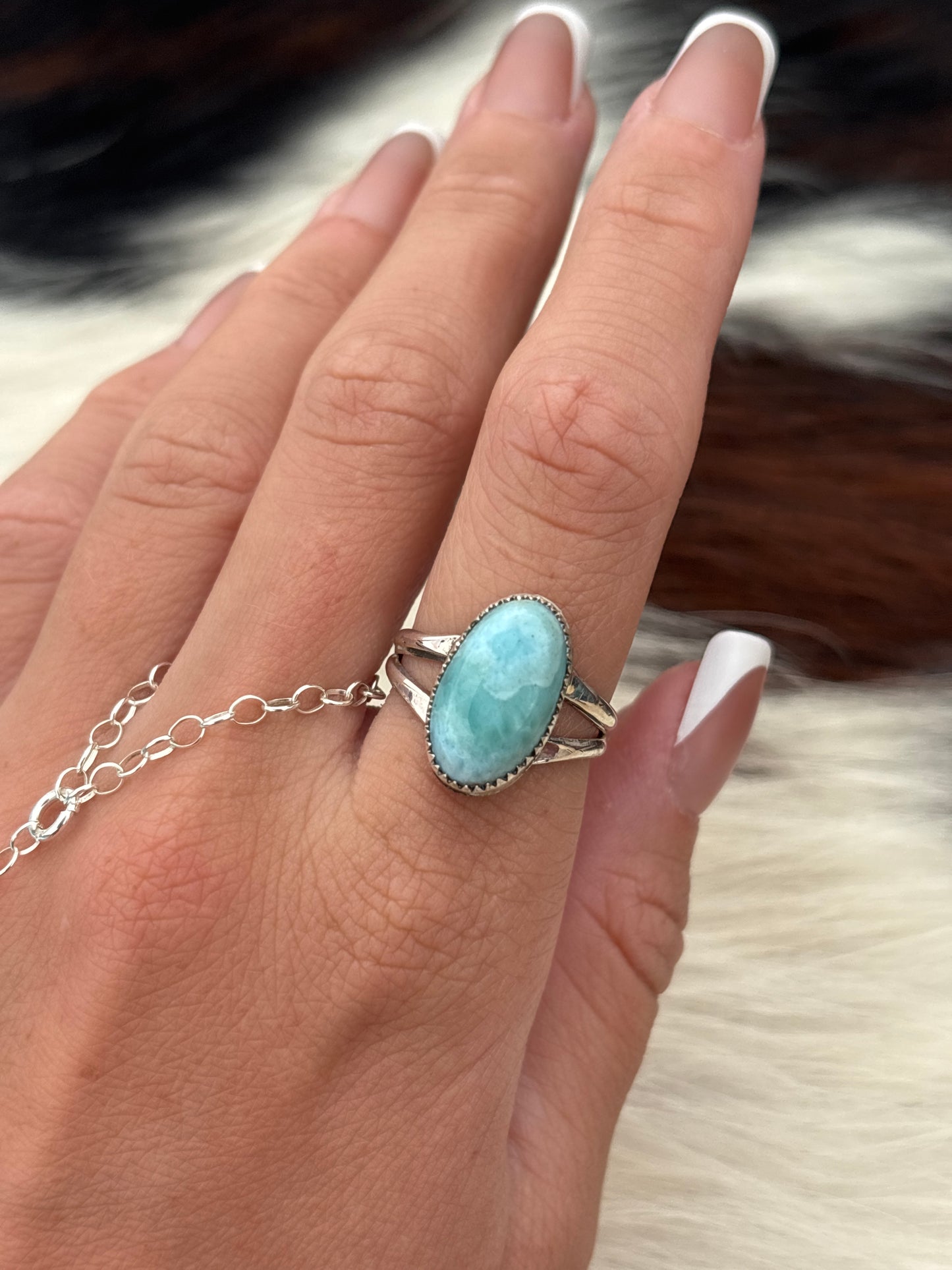 Native American, Hand-Made, Larimar & Sterling Silver Ring
