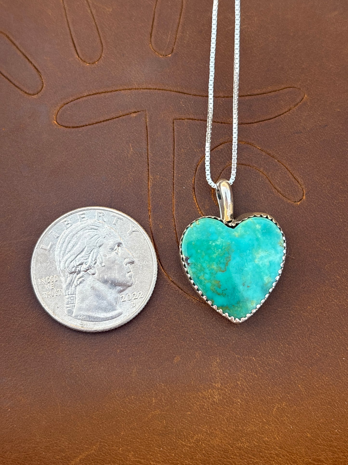 Native American, Hand-Made, Turquoise & Sterling Silver Heart Necklace