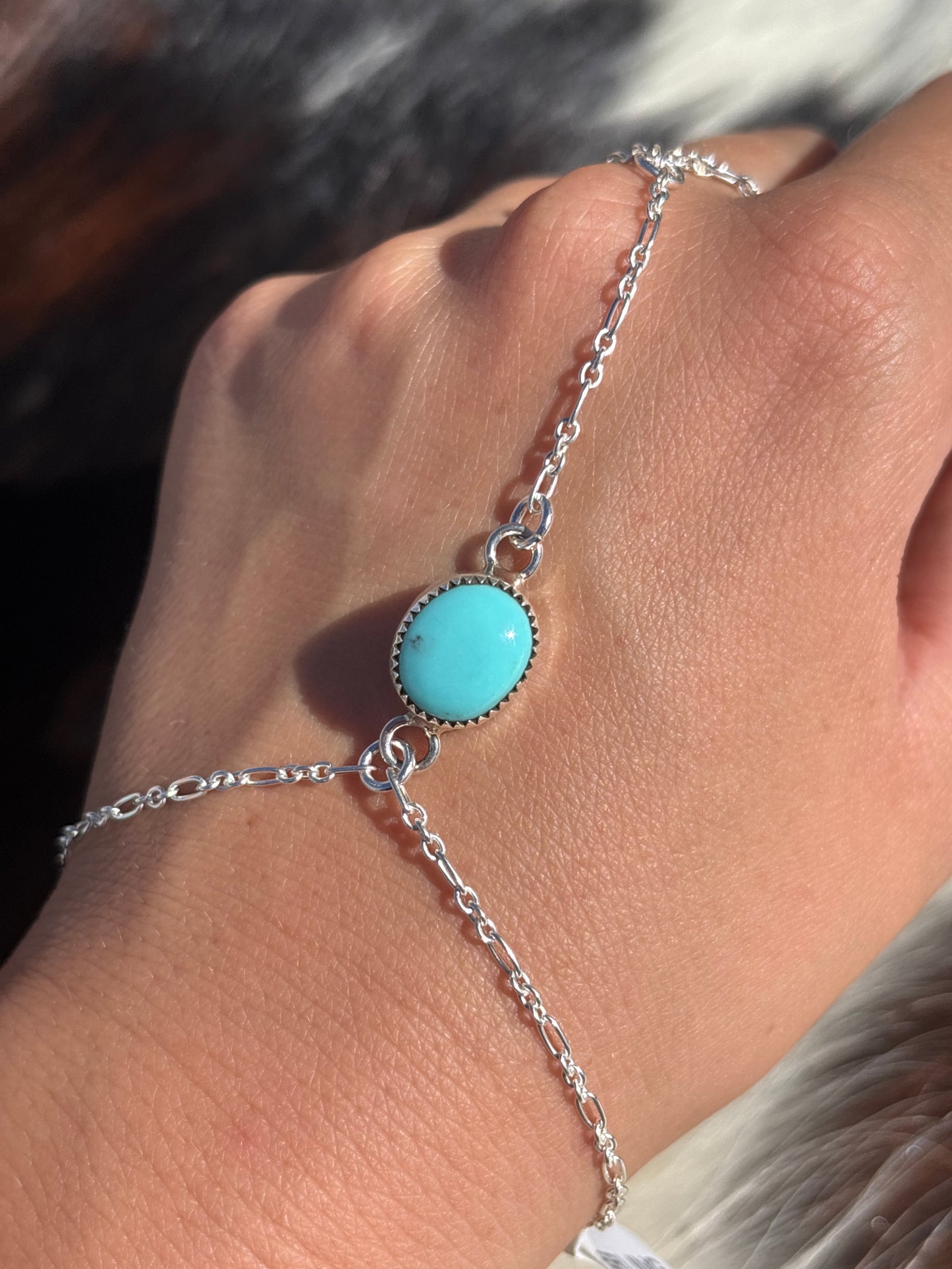 Native American, Handmade, Turquoise & Sterling Silver Hand Chain #7