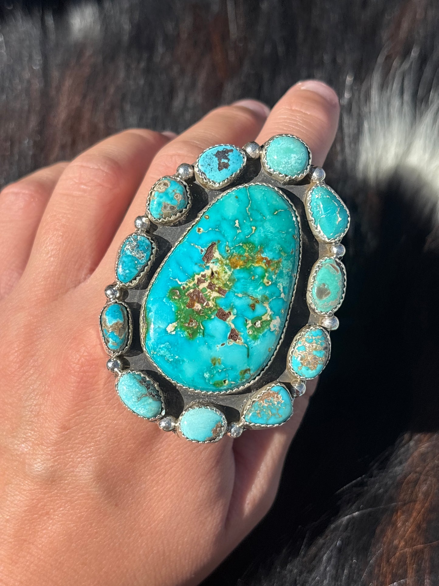 Native American, Hand-Made, Sonoran Gold Turquoise & Sterling Silver Ring