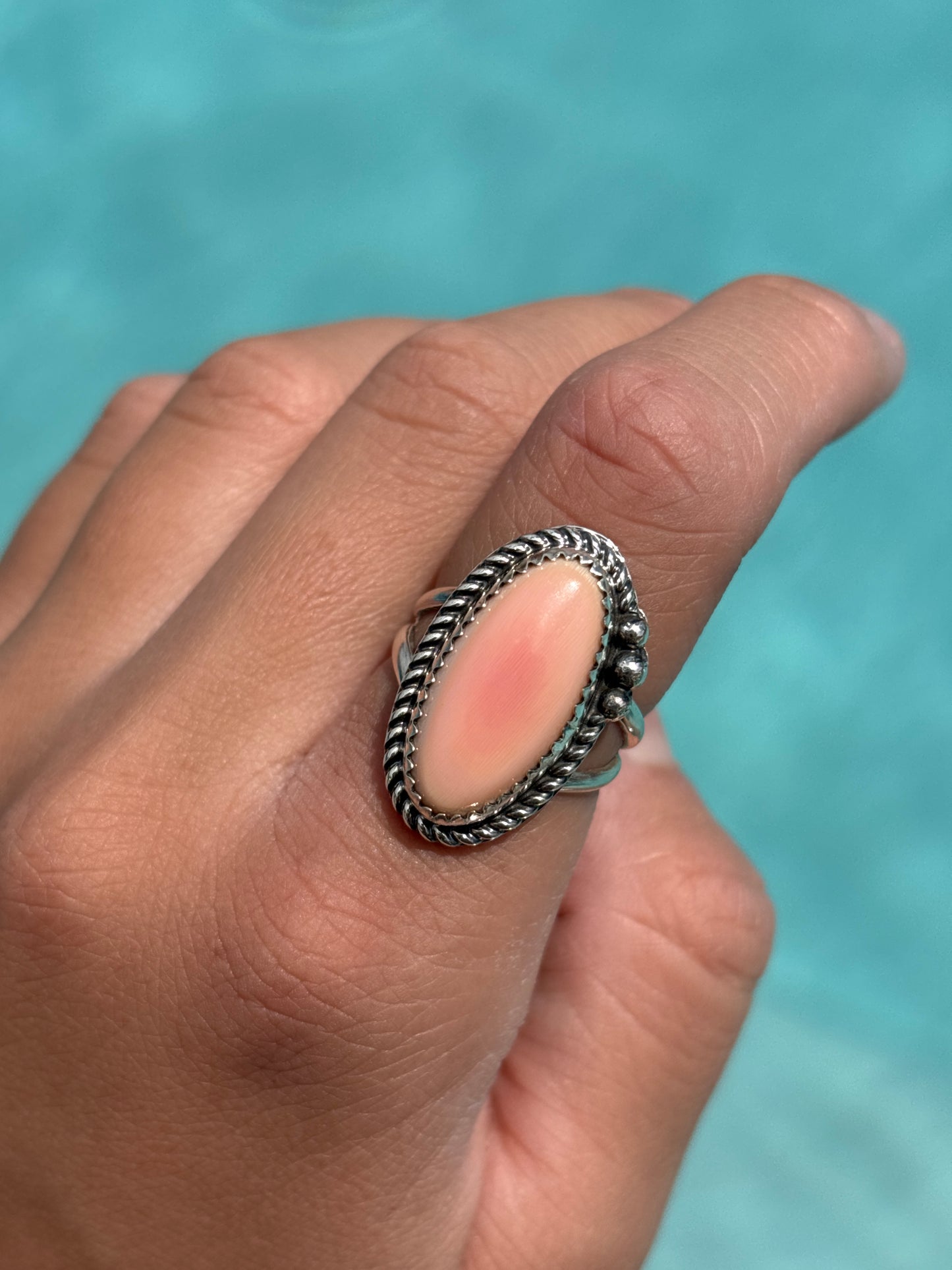 Native American, Hand-Made, Pink Conch & Sterling Silver Ring