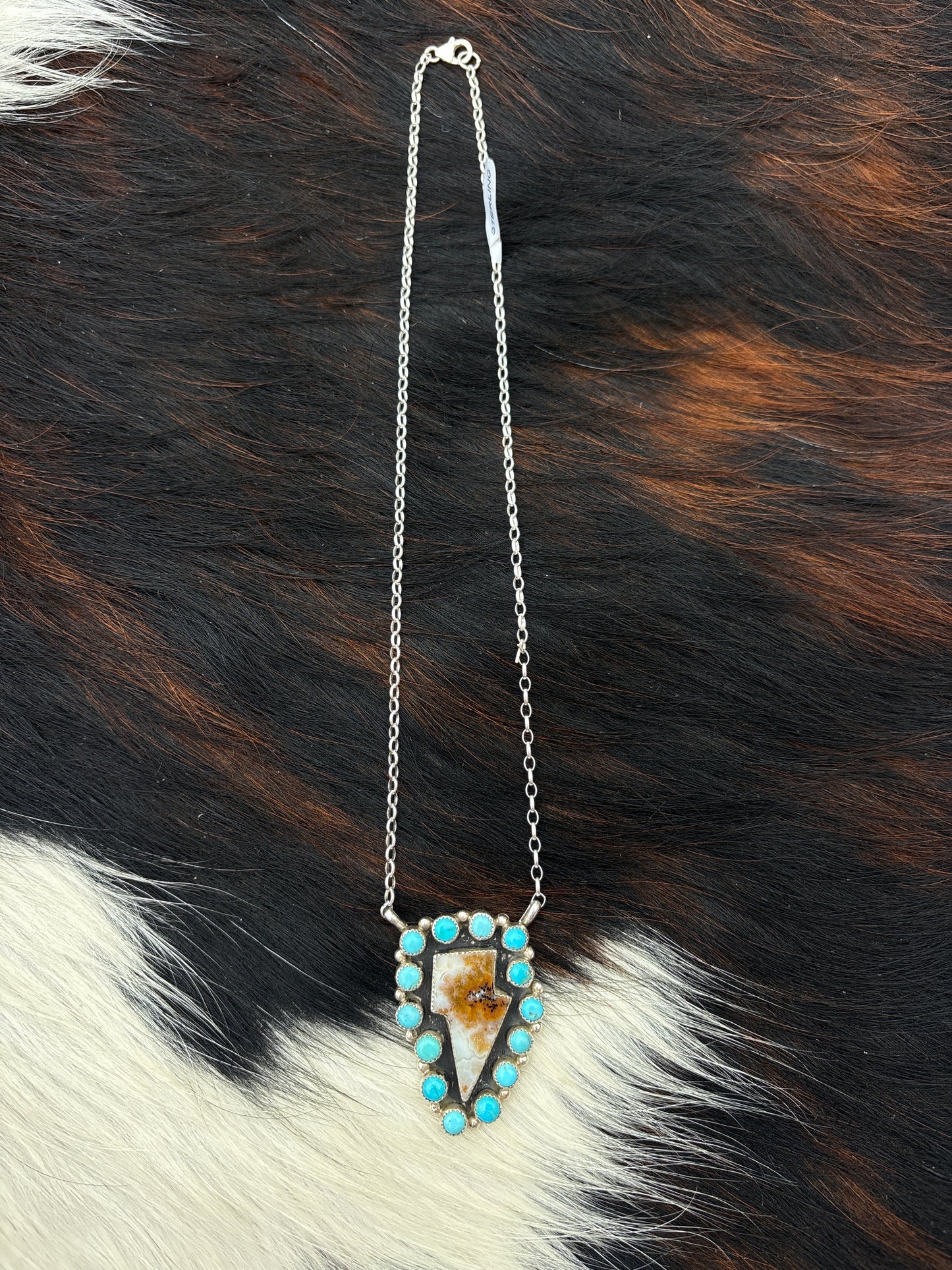 Native American, Hand-Made, Zebra Jasper, Turquoise & Sterling Silver Necklace