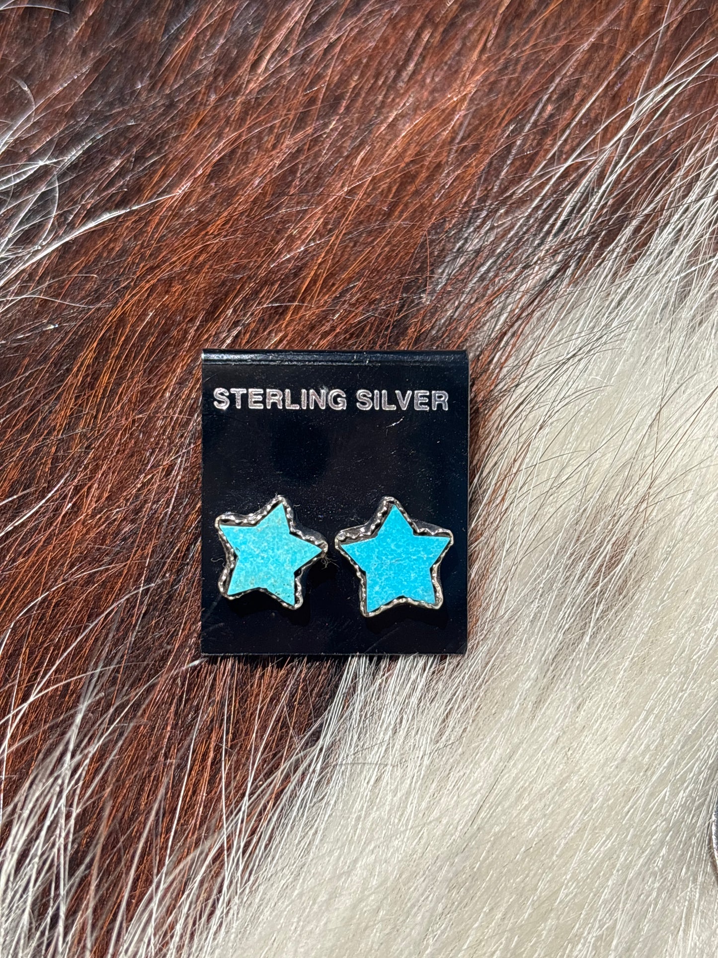 Native Made, Turquoise & Sterling Silver Star Earrings