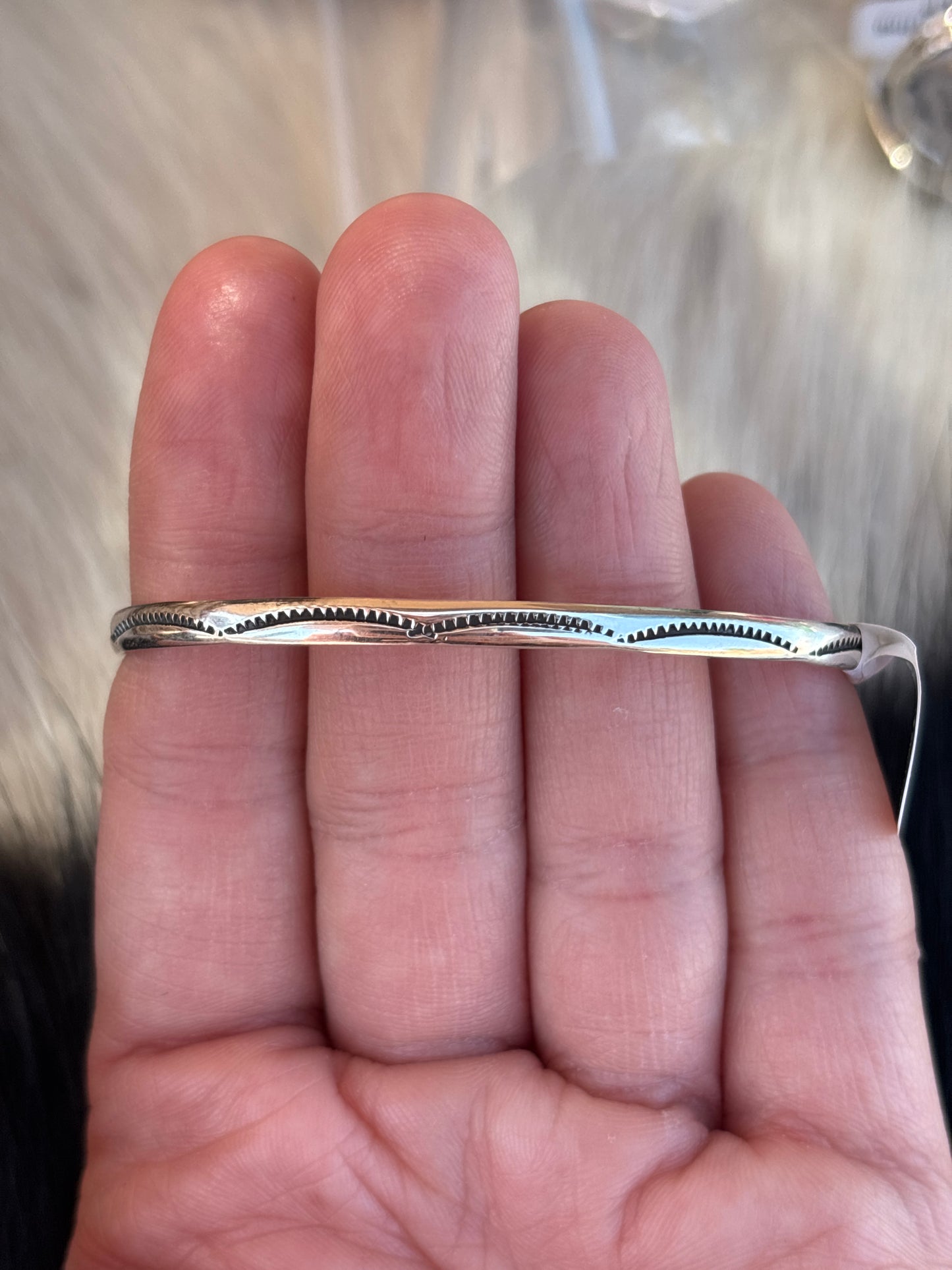 Native American, Handmade, Sterling Silver Stamped Cuff