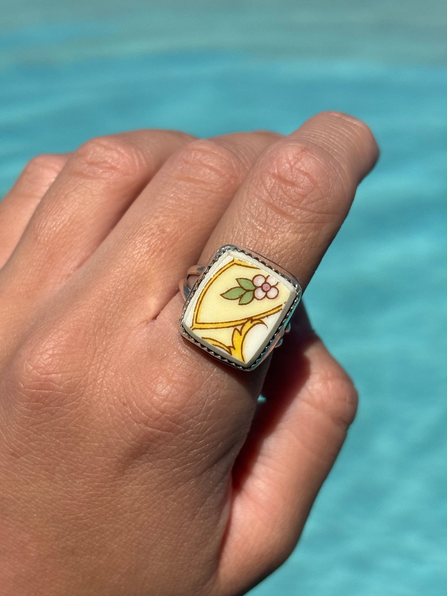 Native American, Hand-Made, Porcelain & Sterling Silver Ring