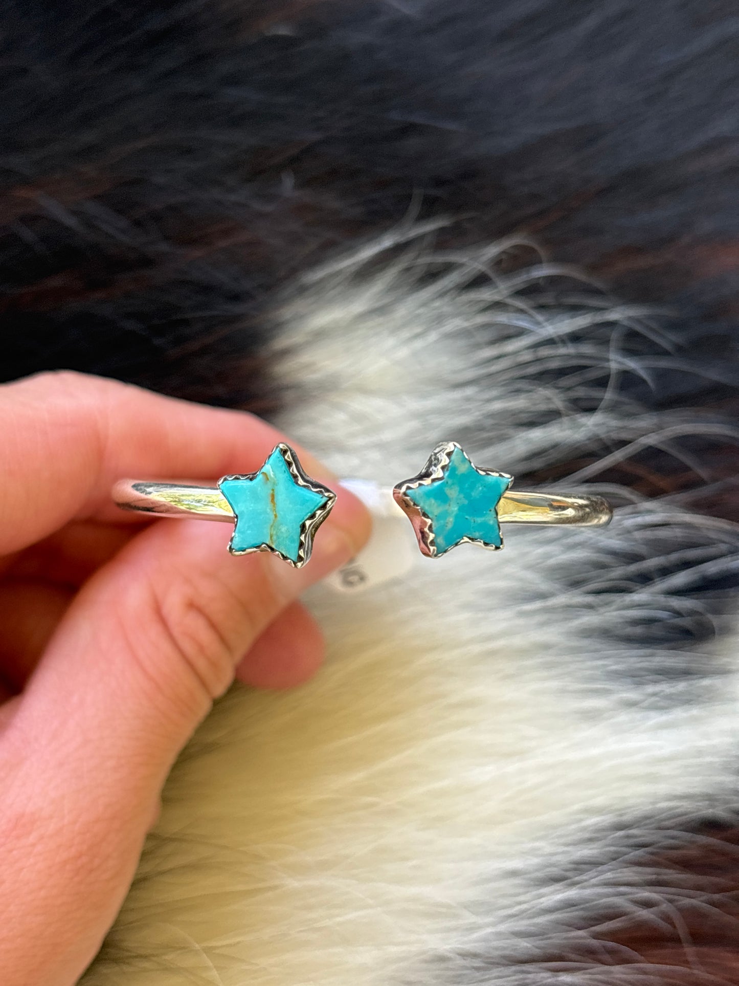 Native American, Handmade, Turquoise & Sterling Silver Star Cuff