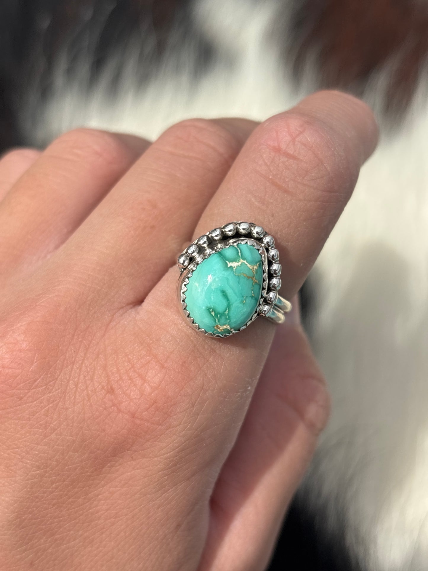 Native American, Hand-Made, Emerald Valley Turquoise & Sterling Silver Ring