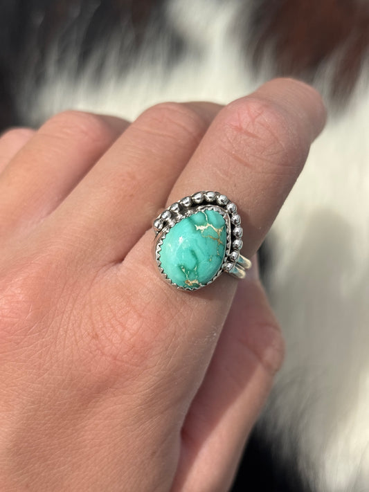 Native American, Hand-Made, Emerald Valley Turquoise & Sterling Silver Ring