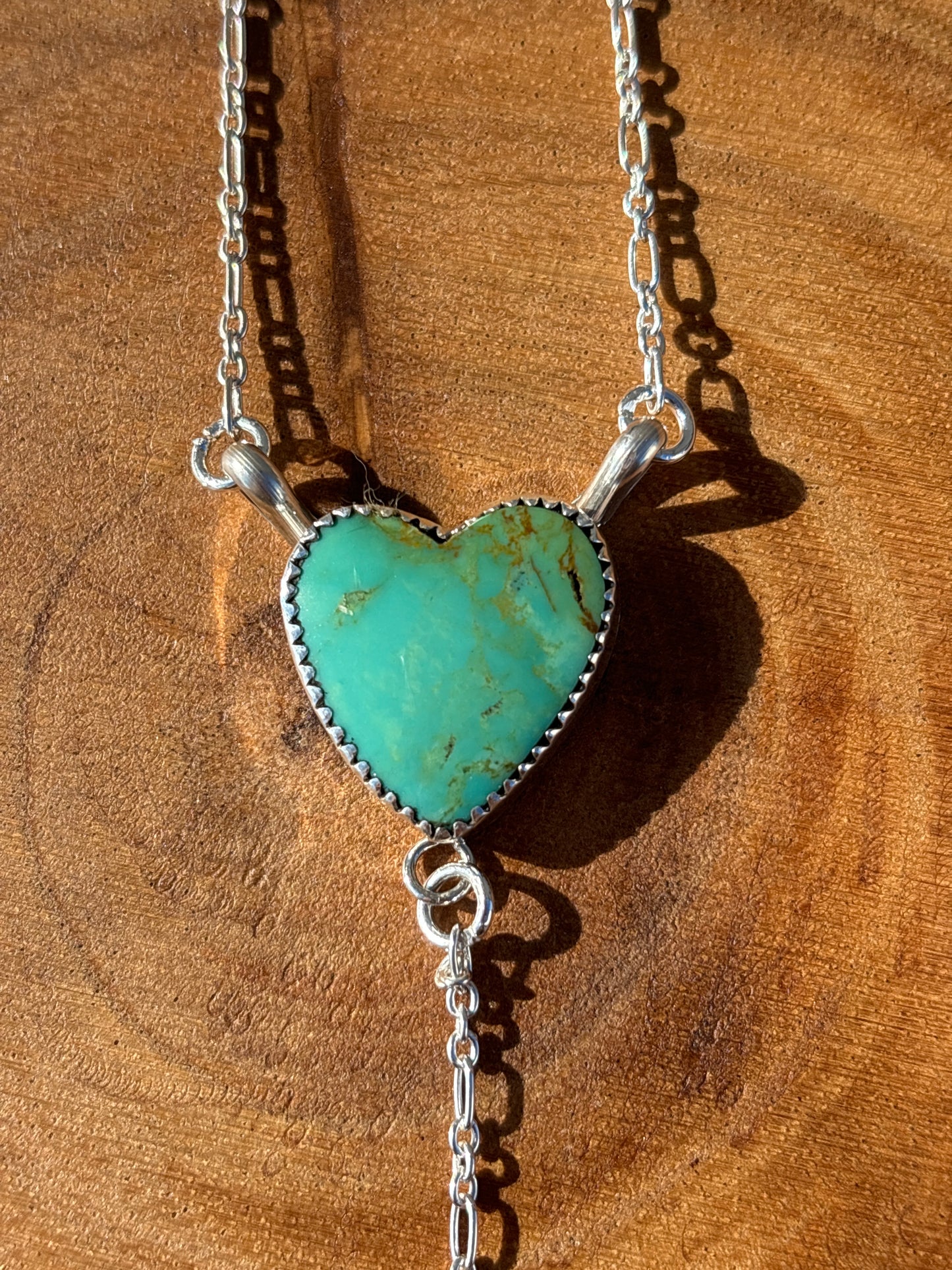 Native American, Hand-Made, Turquoise & Sterling Silver Lariat Heart Necklace