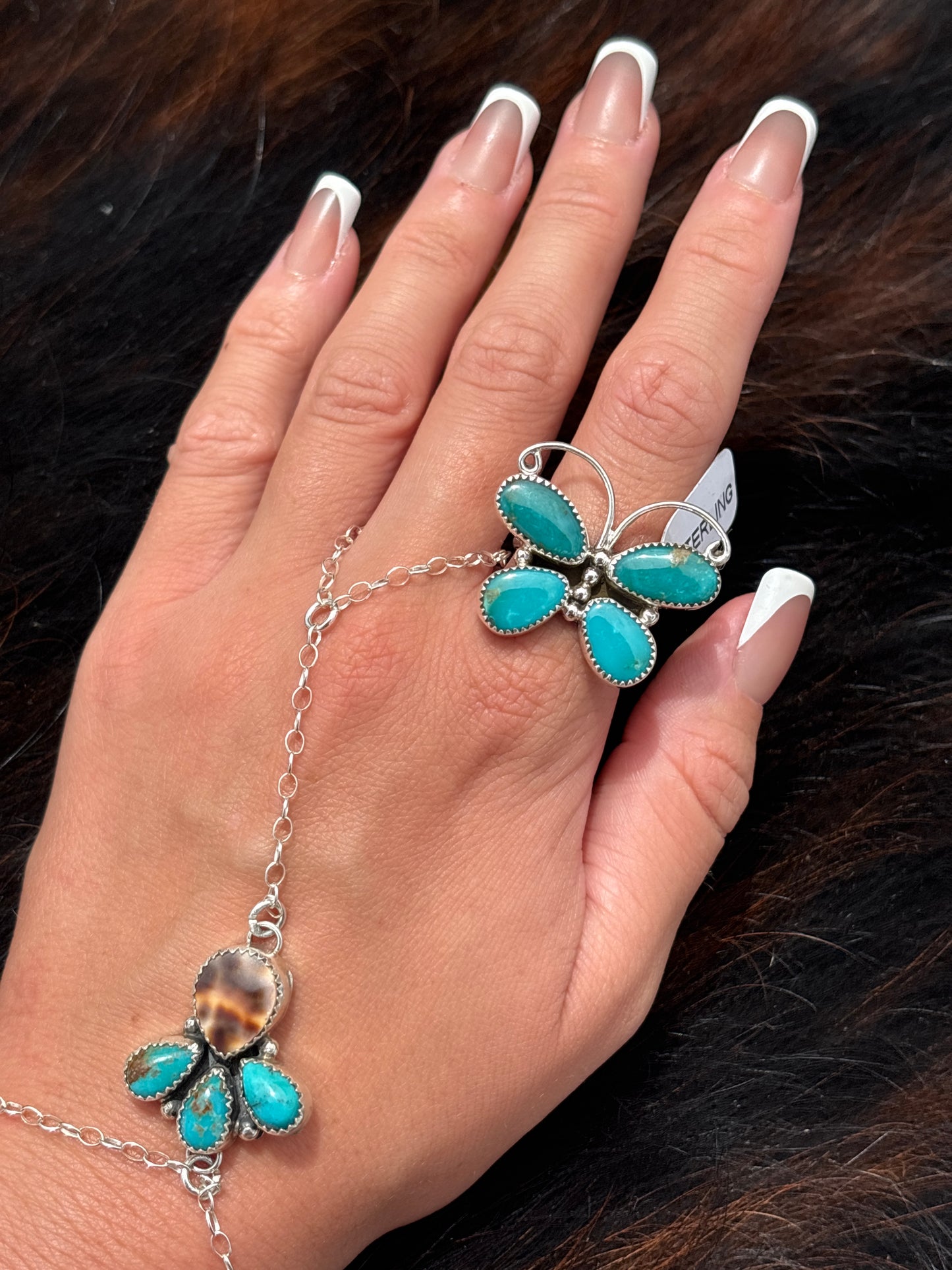 Native American, Hand-Made, Turquoise & Sterling Silver Butterfly Ring