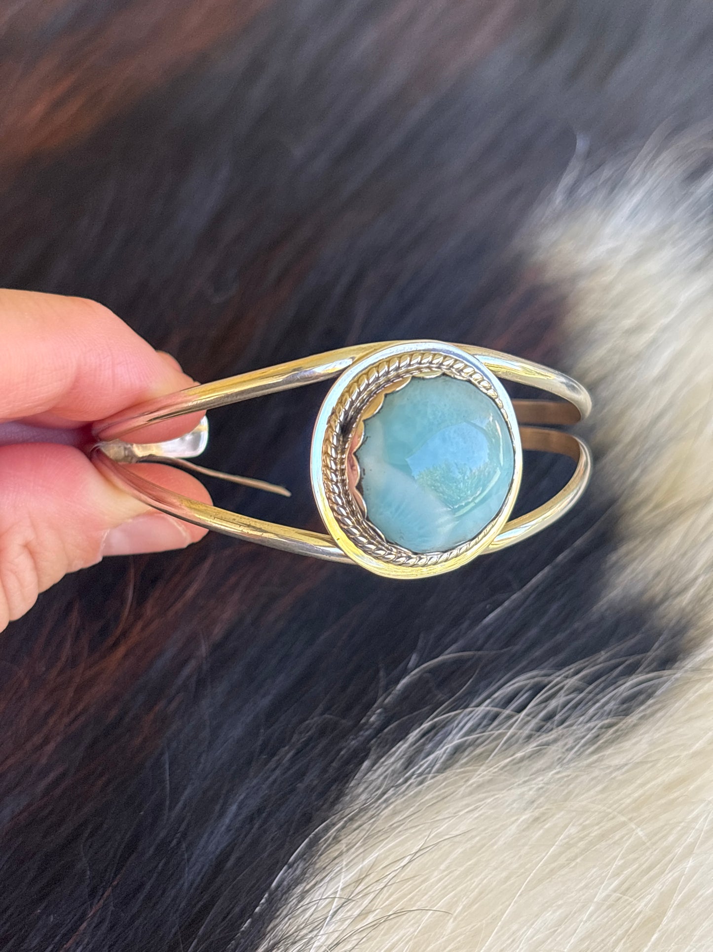 Native American, Handmade, Larimar & Sterling Silver Cuff