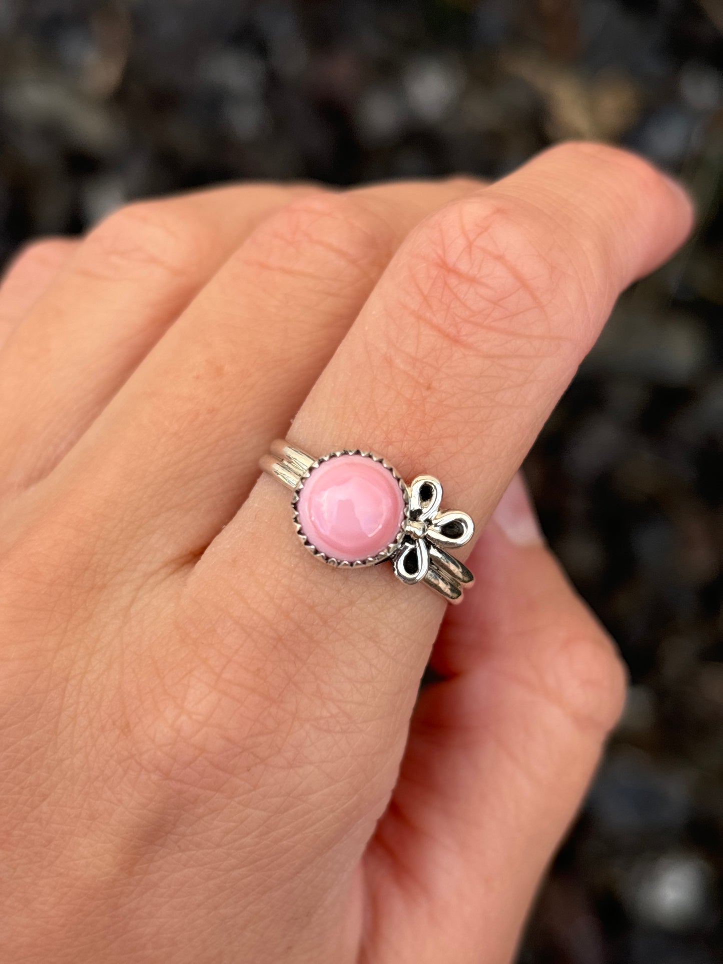 Native American, Hand-Made, Pink Conch & Sterling Silver Ring