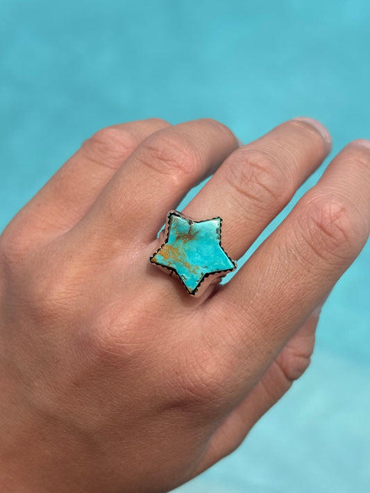 Native American, Hand-Made, Turquoise & Sterling Silver Star Ring