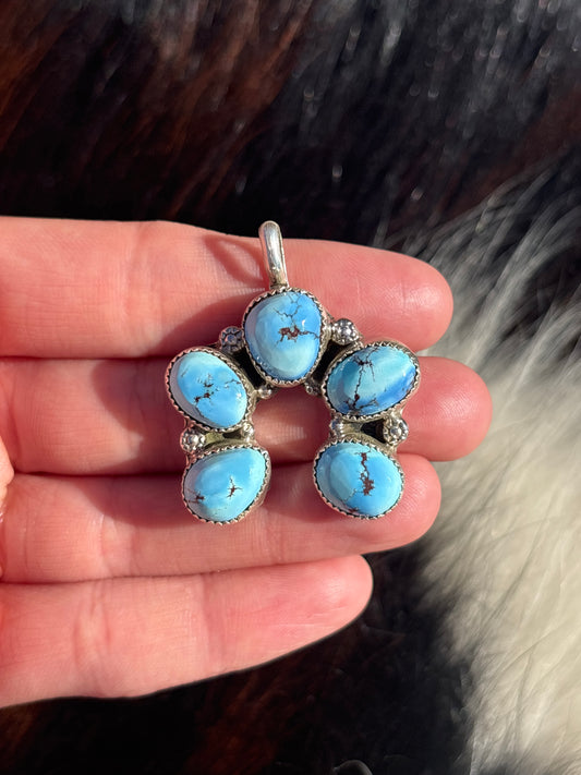 Native American, Hand-Made, Golden Hills Turquoise & Sterling Silver Naja Pendant