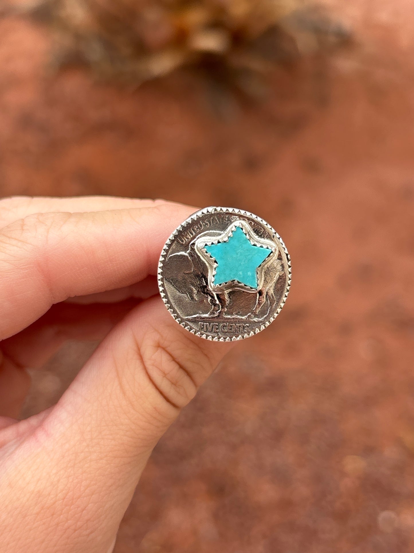 Native American, Hand-Made, Turquoise, Buffalo Nickel & Sterling Silver Ring