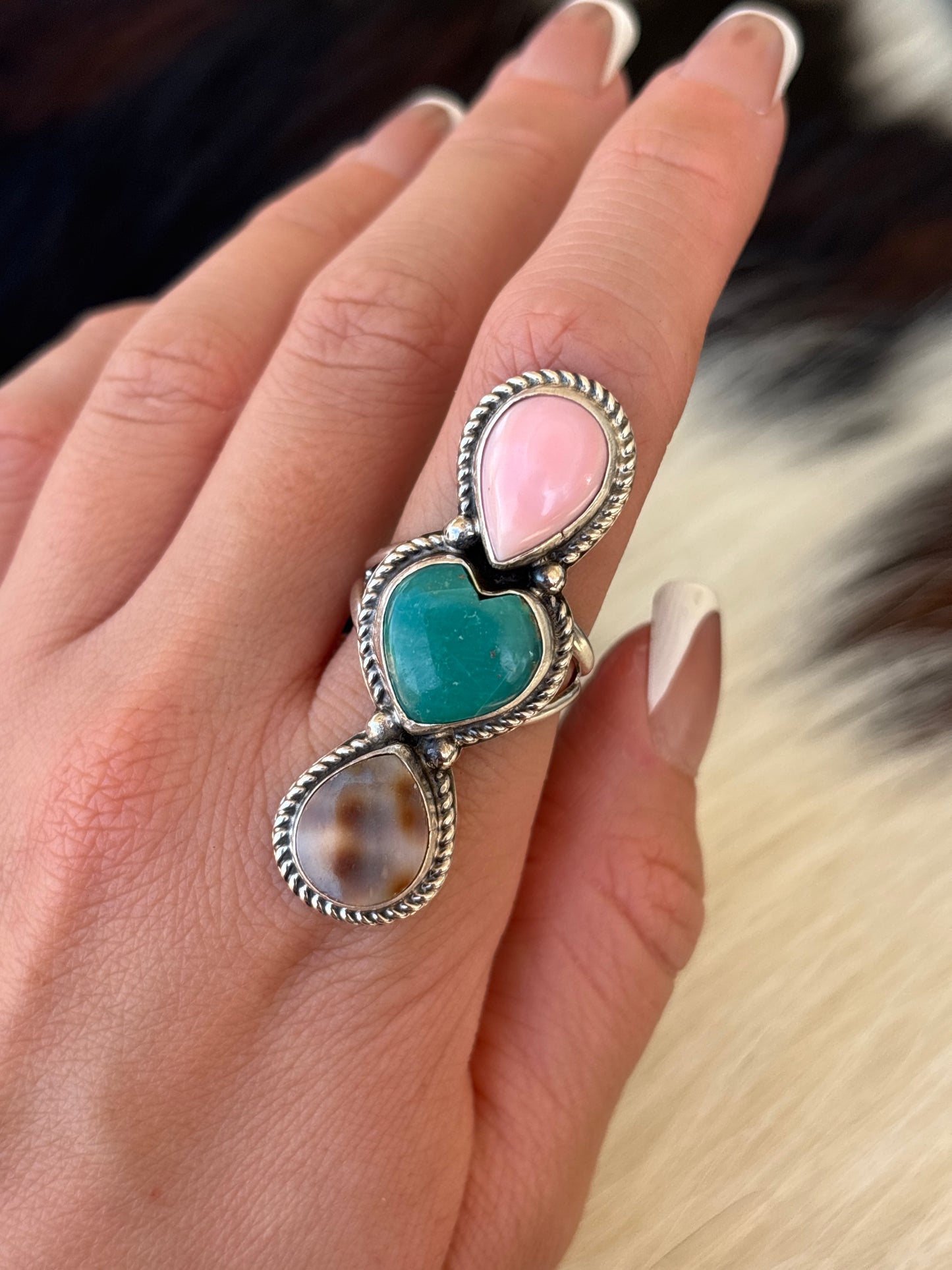 Native American, Hand-Made, Multi-stone & Sterling Silver Ring