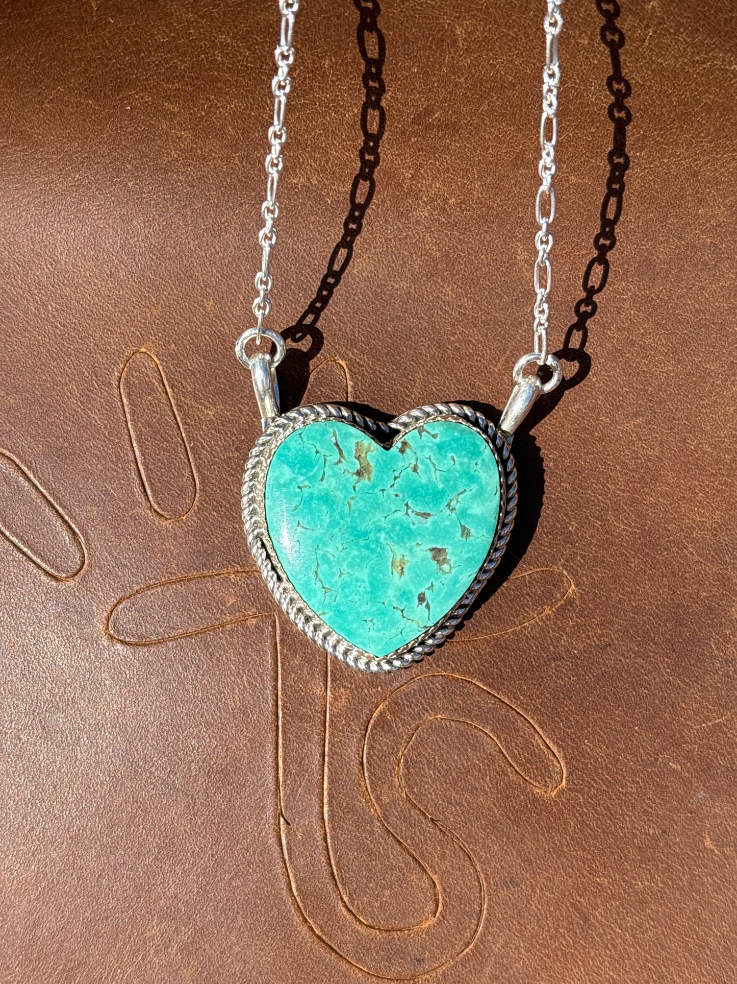 Native American, Hand-Made, Turquoise & Sterling Silver Heart Necklace