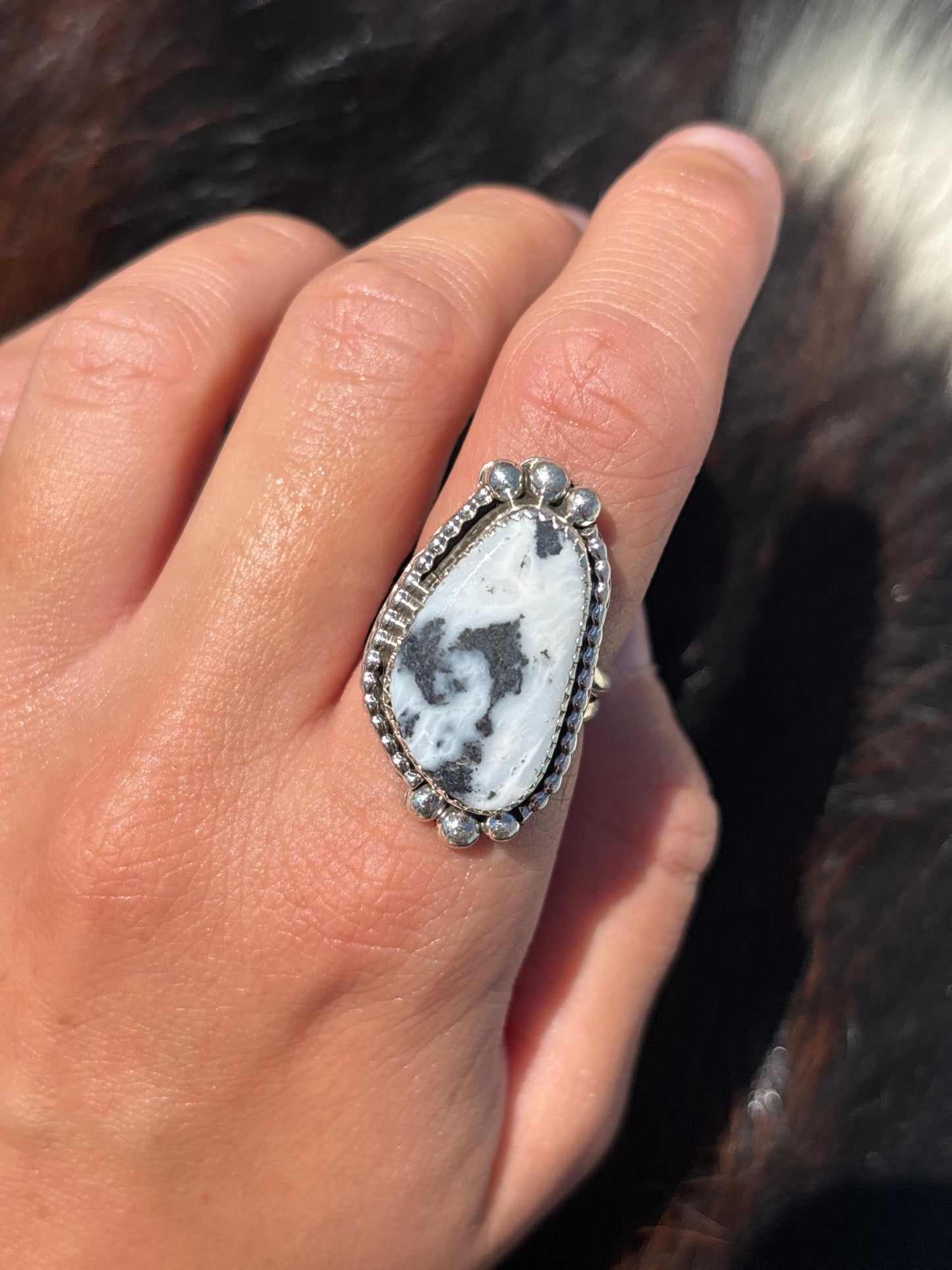 Native American, Hand-Made, White Buffalo & Sterling Silver Ring