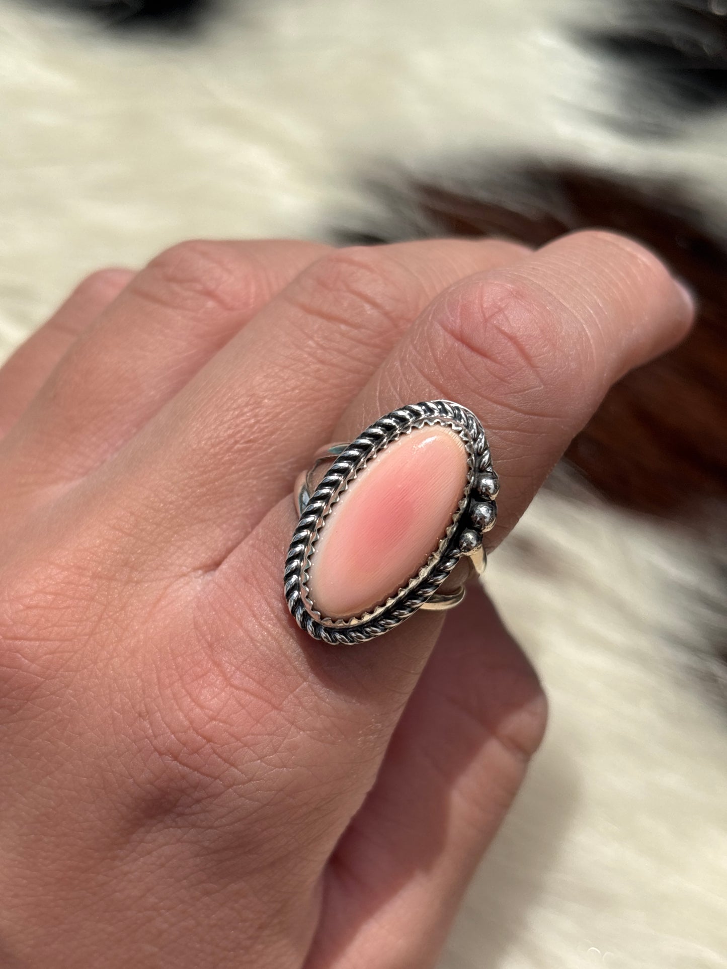 Native American, Hand-Made, Pink Conch & Sterling Silver Ring